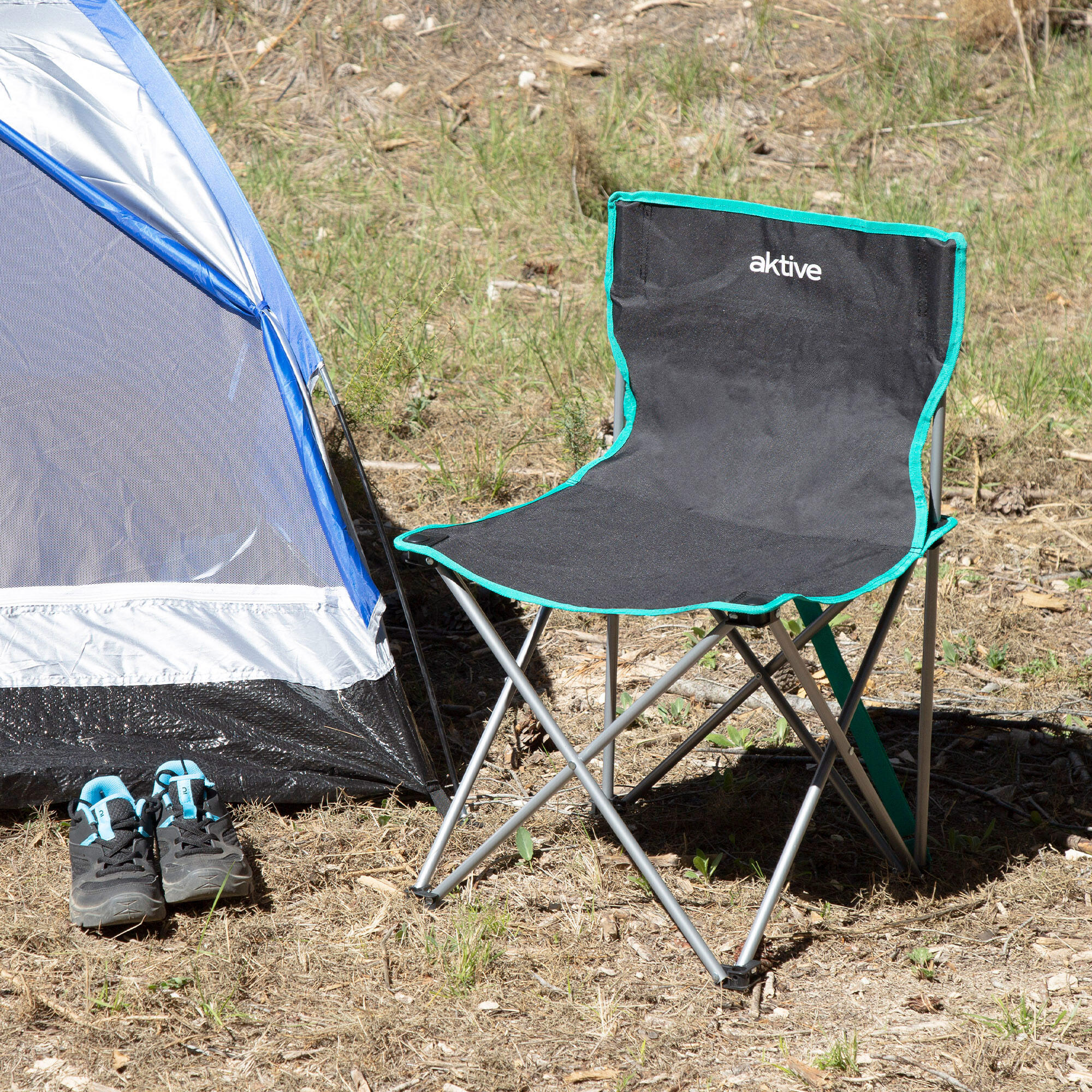 Silla camping plegable de acero y poliéster con topes antivuelco negro 3/7