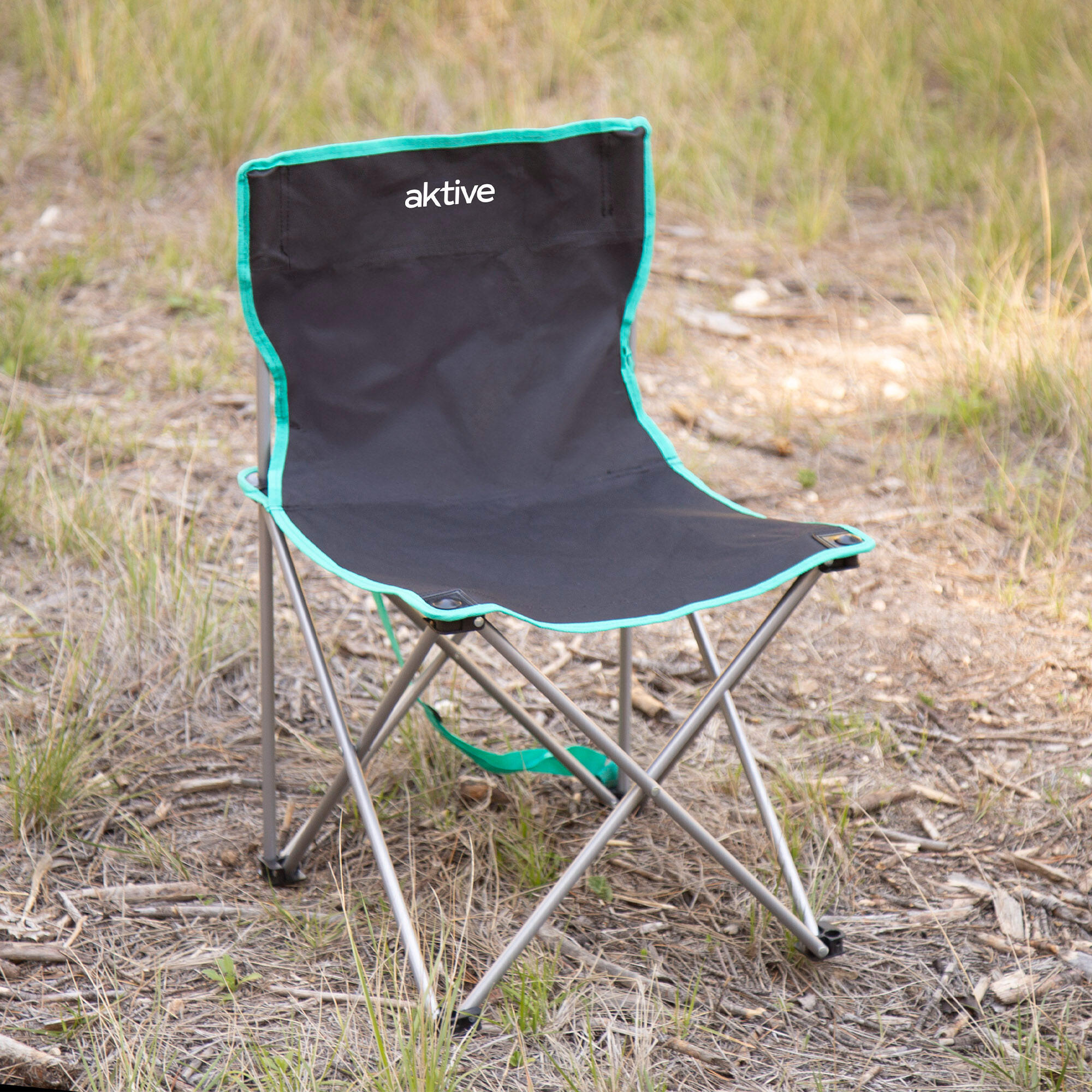 Silla camping plegable de acero y poliéster con topes antivuelco negro 7/7