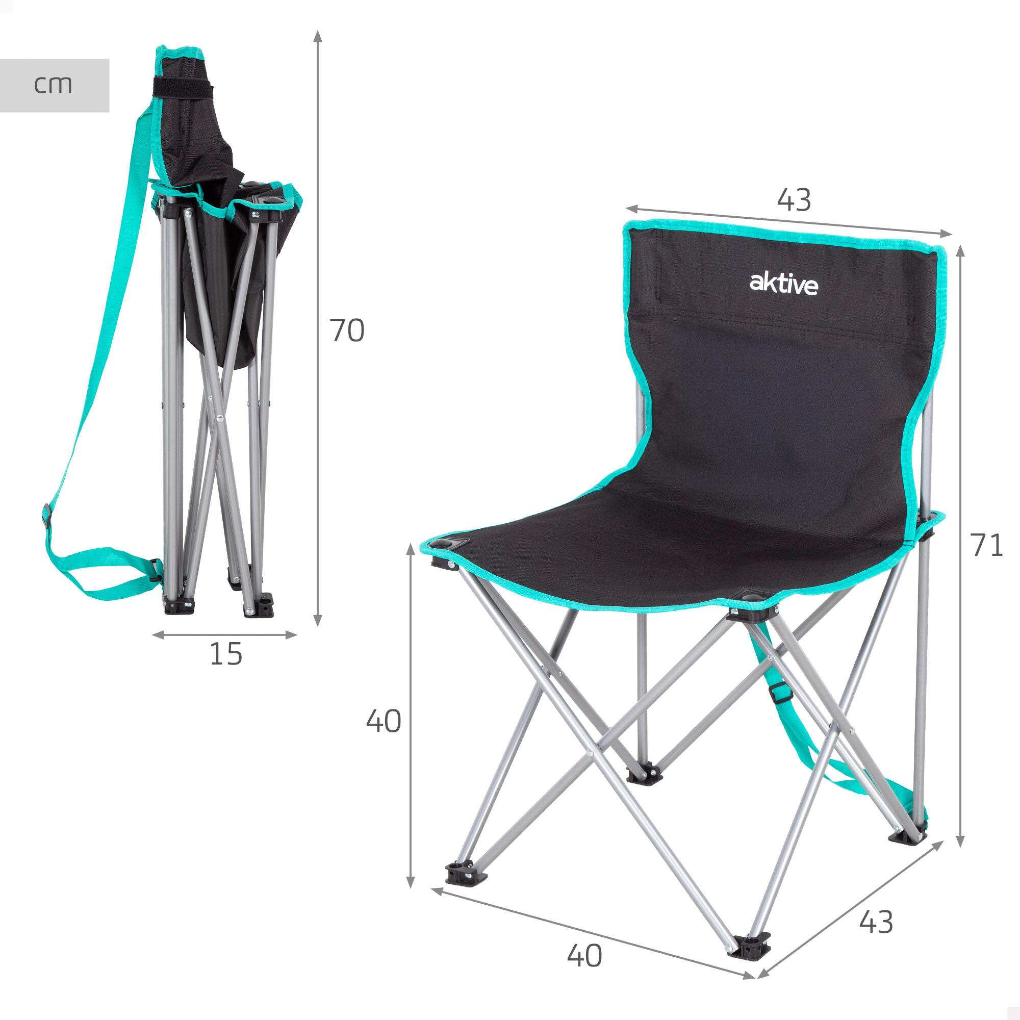 Silla camping plegable de acero y poliéster con topes antivuelco negro 4/7