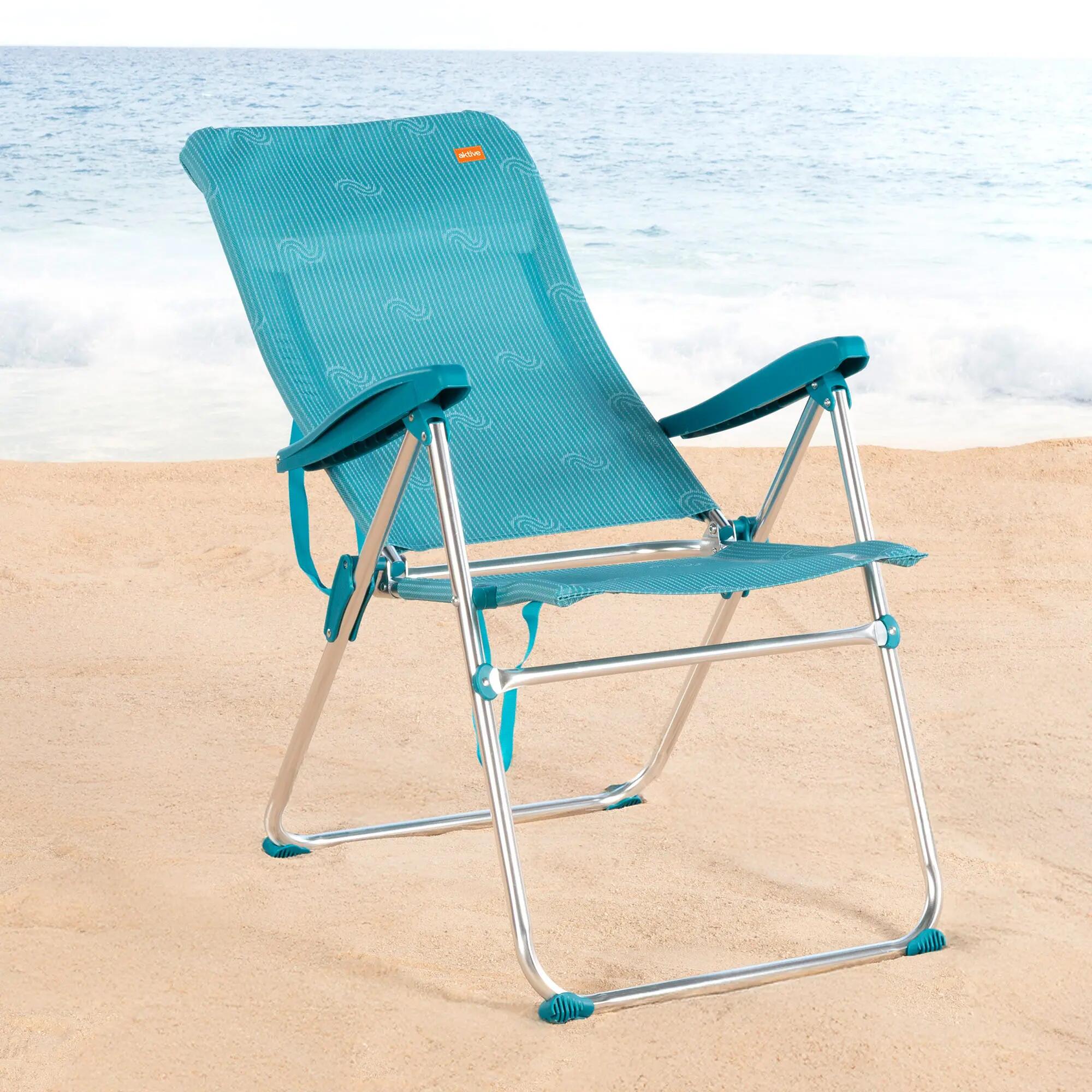 Lot de 2 chaises de plage hautes multipositions 46x67x110 cm turquoise 3/7