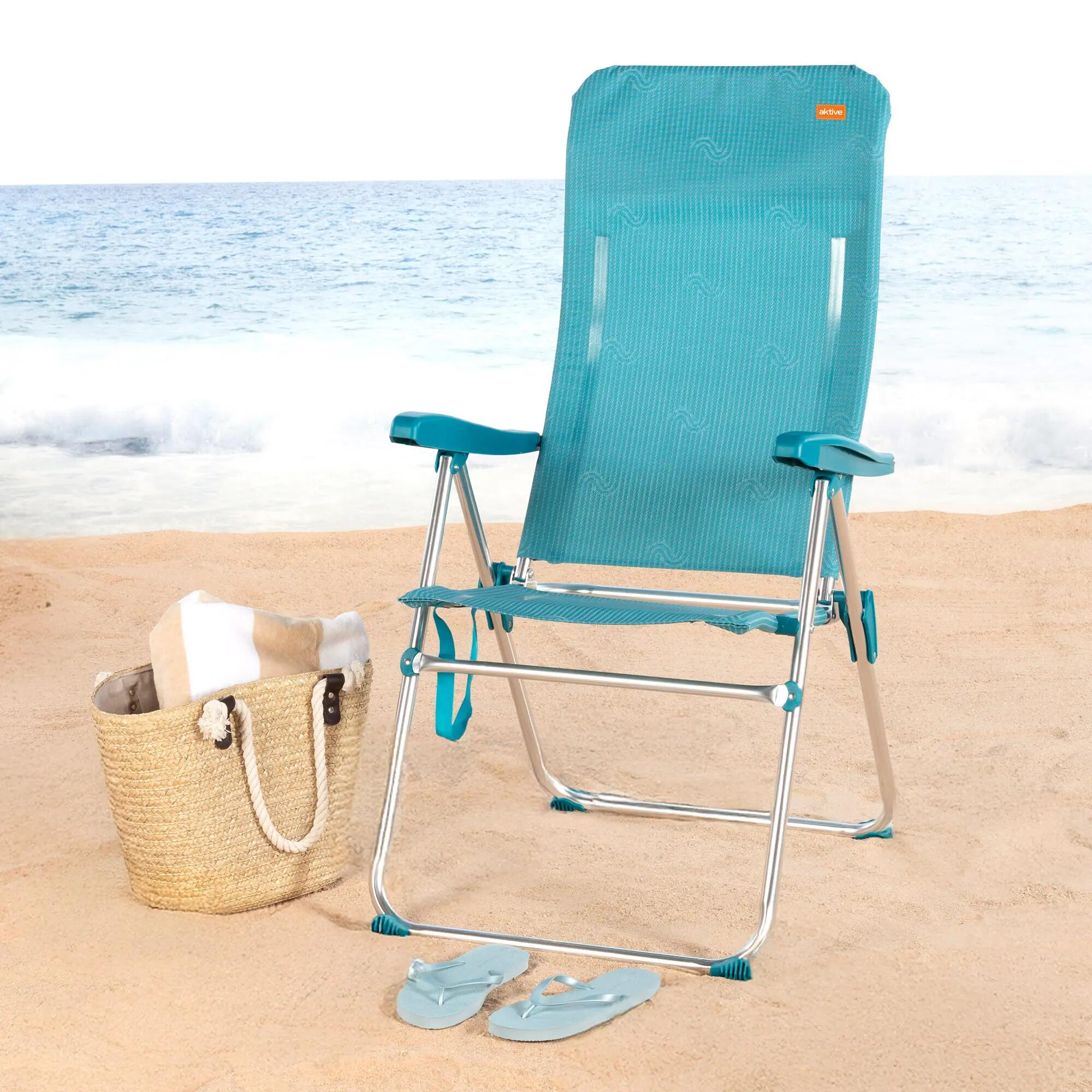 Lot de 2 chaises de plage hautes multipositions 46x67x110 cm turquoise 2/7