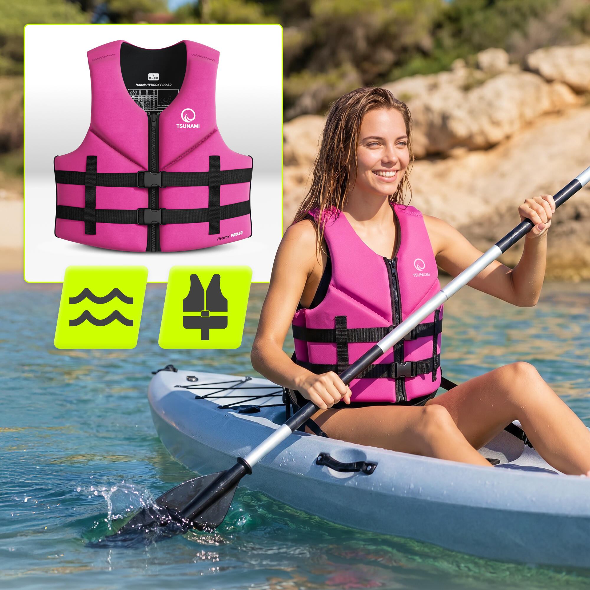 Giubbotto aiuto galleggiamento SUP termico Hydrox Pro 50 TSUNAMI rosa S 3/7