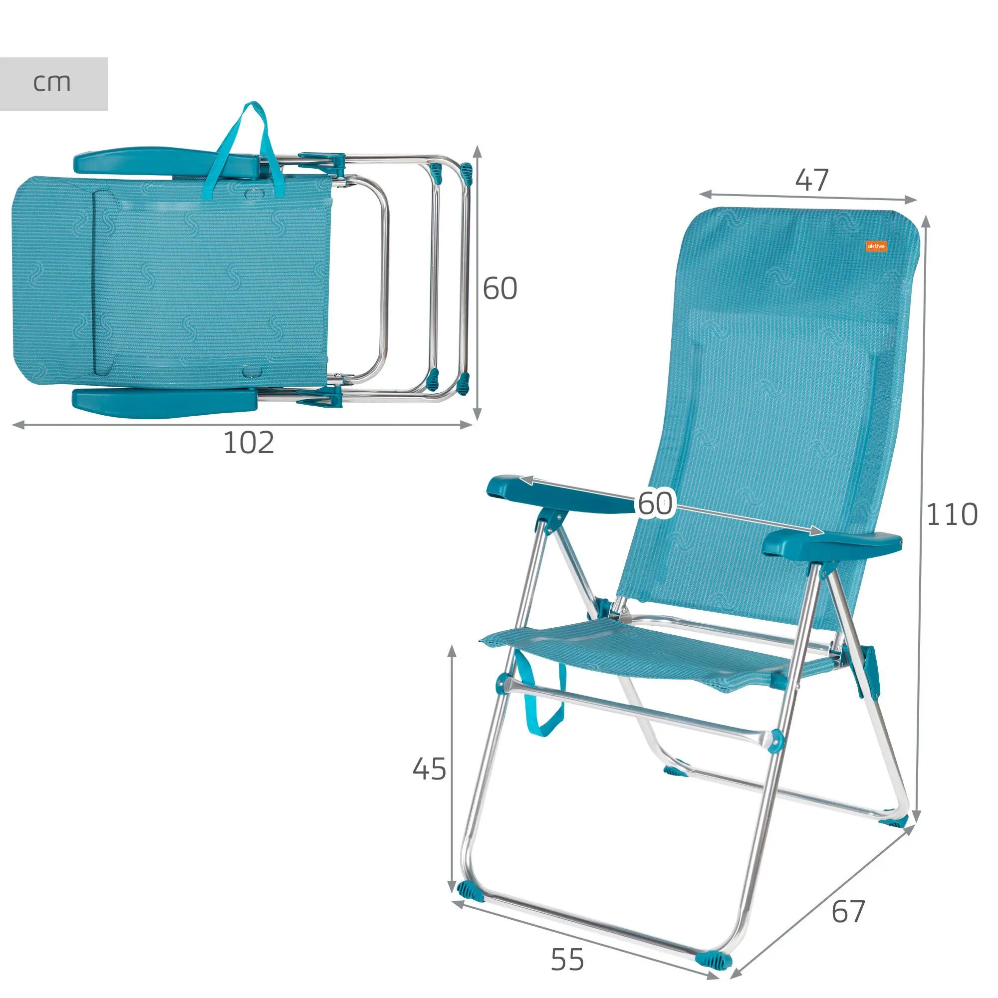 Lot de 2 chaises de plage hautes multipositions 46x67x110 cm turquoise 4/7