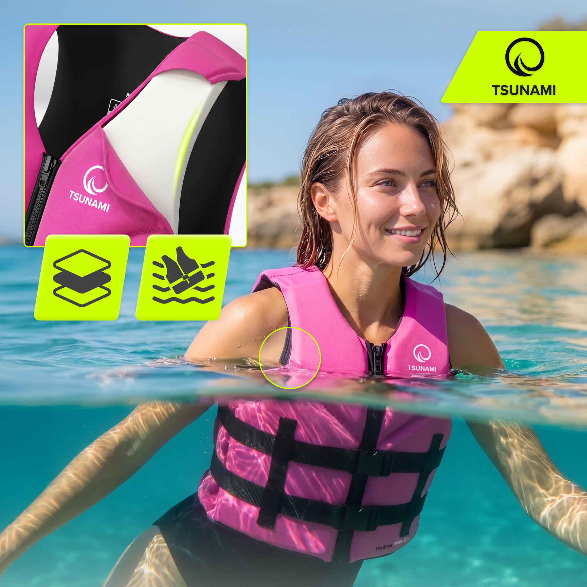 Giubbotto aiuto galleggiamento SUP termico Hydrox Pro 50 TSUNAMI rosa S 4/7