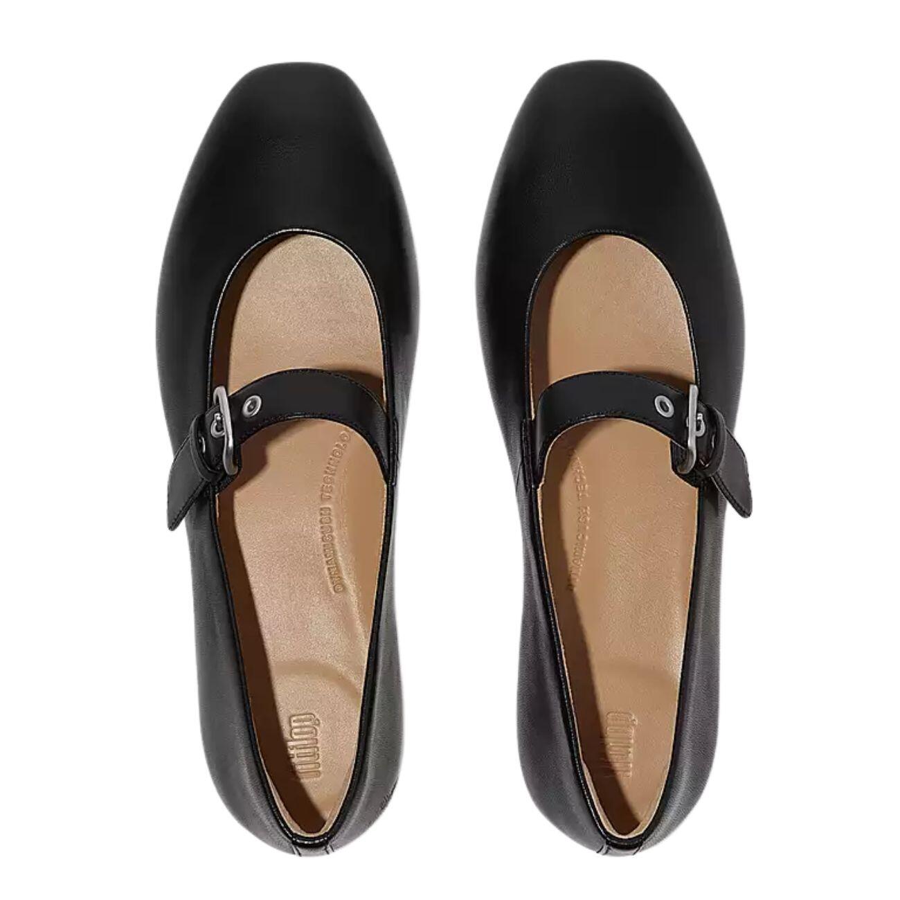 FITFLOP Delicato Leather Mary Janes  All Black 37 5/7