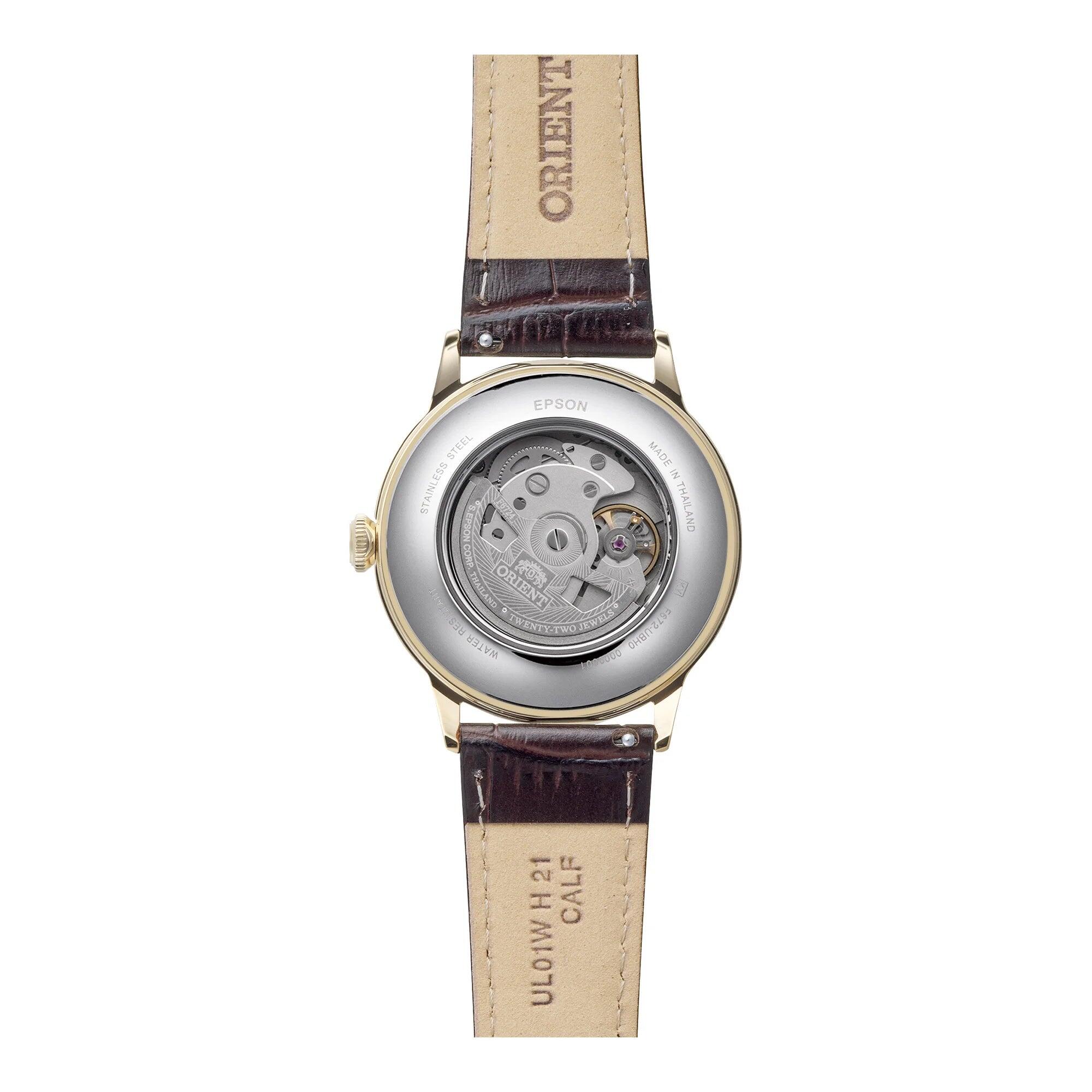 ORIENT Bambino Classic montre automatique boîtier doré cuir marron. 2/3