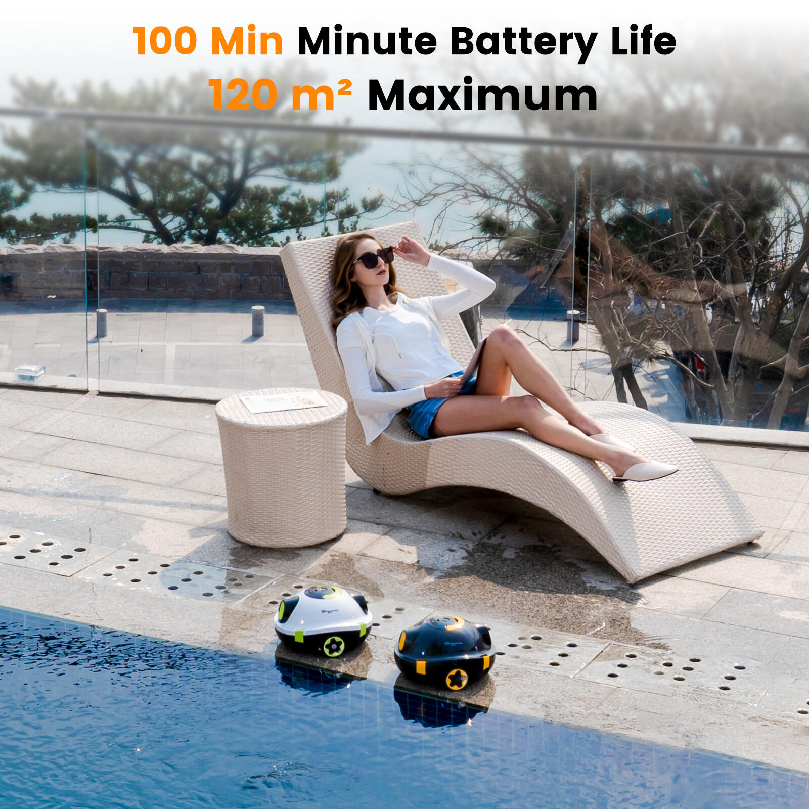 Y10 Robô Piscina sem fio, Limpeza automática, Branco 2/7