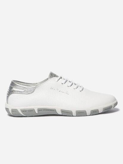 Baskets - Sport - Femme - Cuir, lacets, talon 25 mm - JAZARU - Blanc/Silver