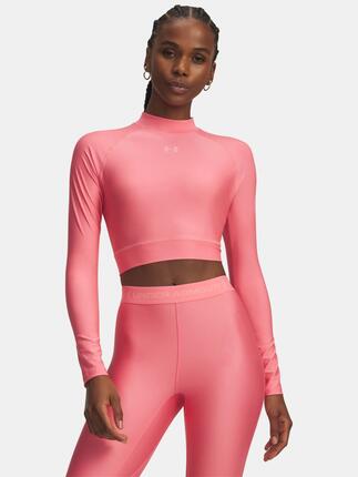 Dames Under Armour HeatGear Crop Mock trainingsshirt met lange mouwen