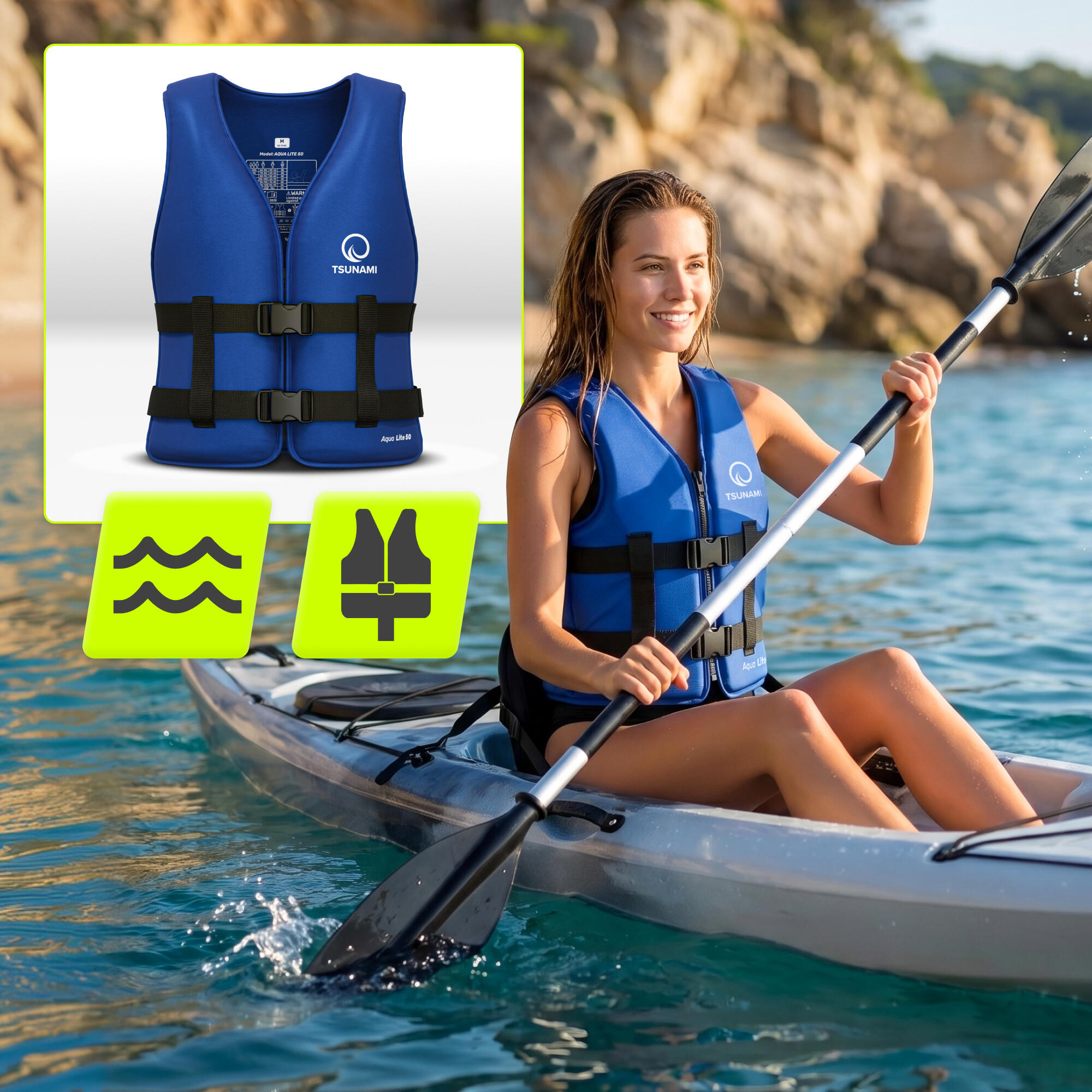 Giubbotto aiuto galleggiamento SUP nylon TSUNAMI blu navy XXL 3/7