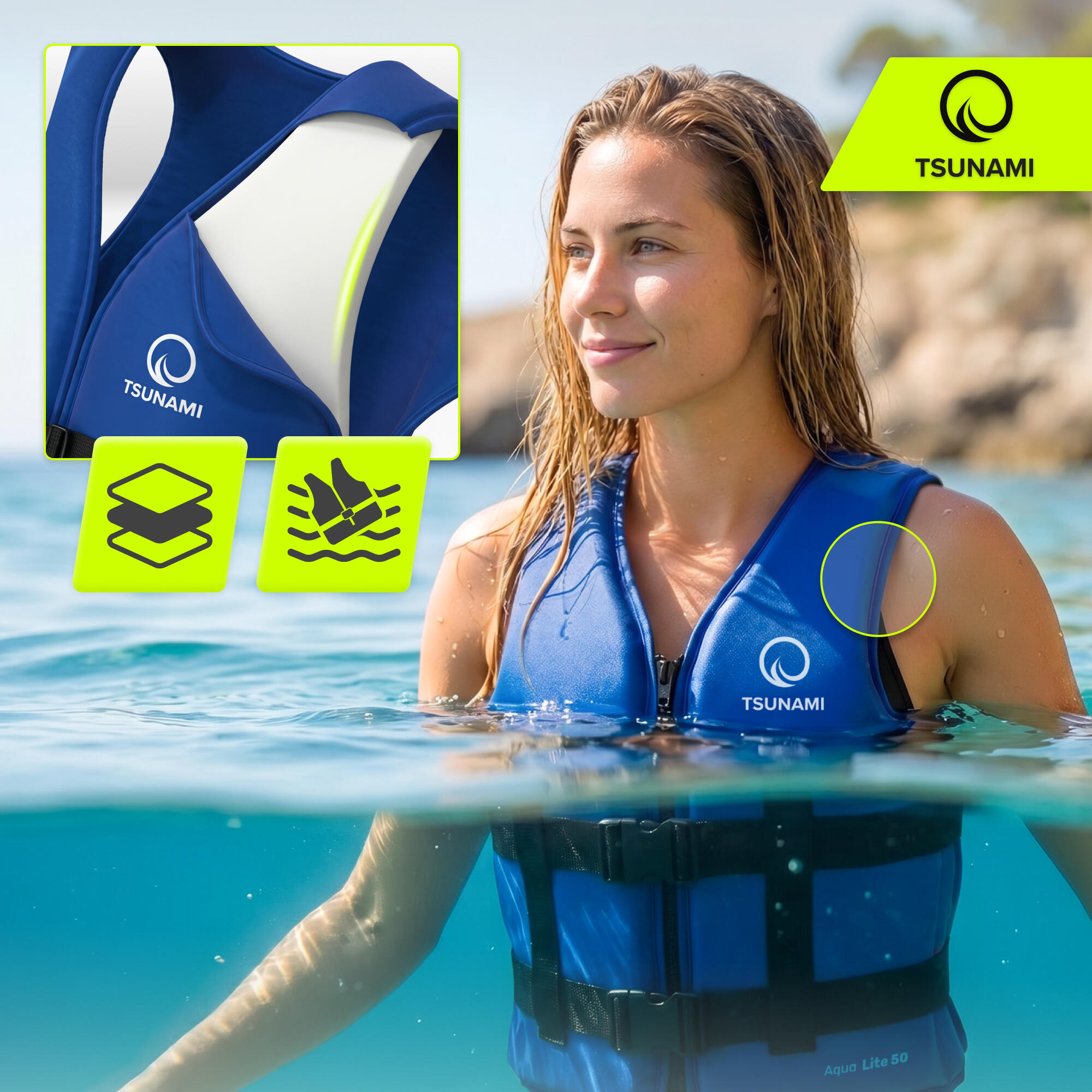 Giubbotto aiuto galleggiamento SUP nylon TSUNAMI blu navy XXL 4/7