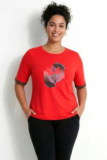 Damen Shirt Motivdruck Classic Rundhals Halbarm