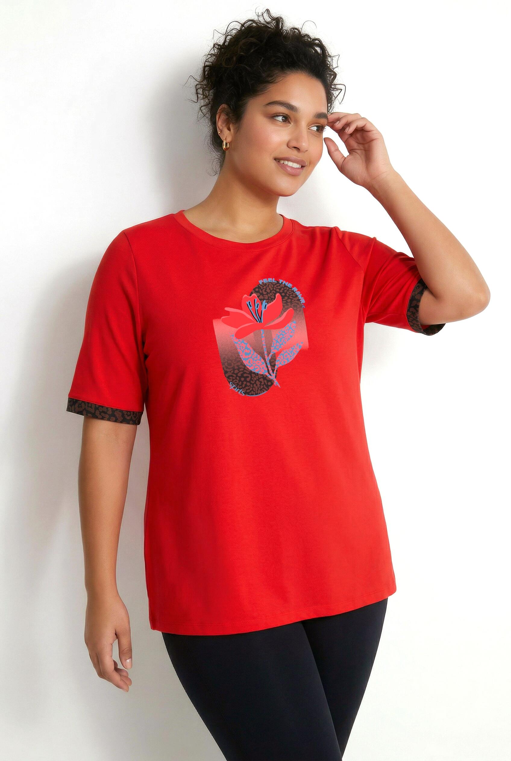 Femme T-shirt technique avec motif imprimé décolleté rond et manches courtes 6/7