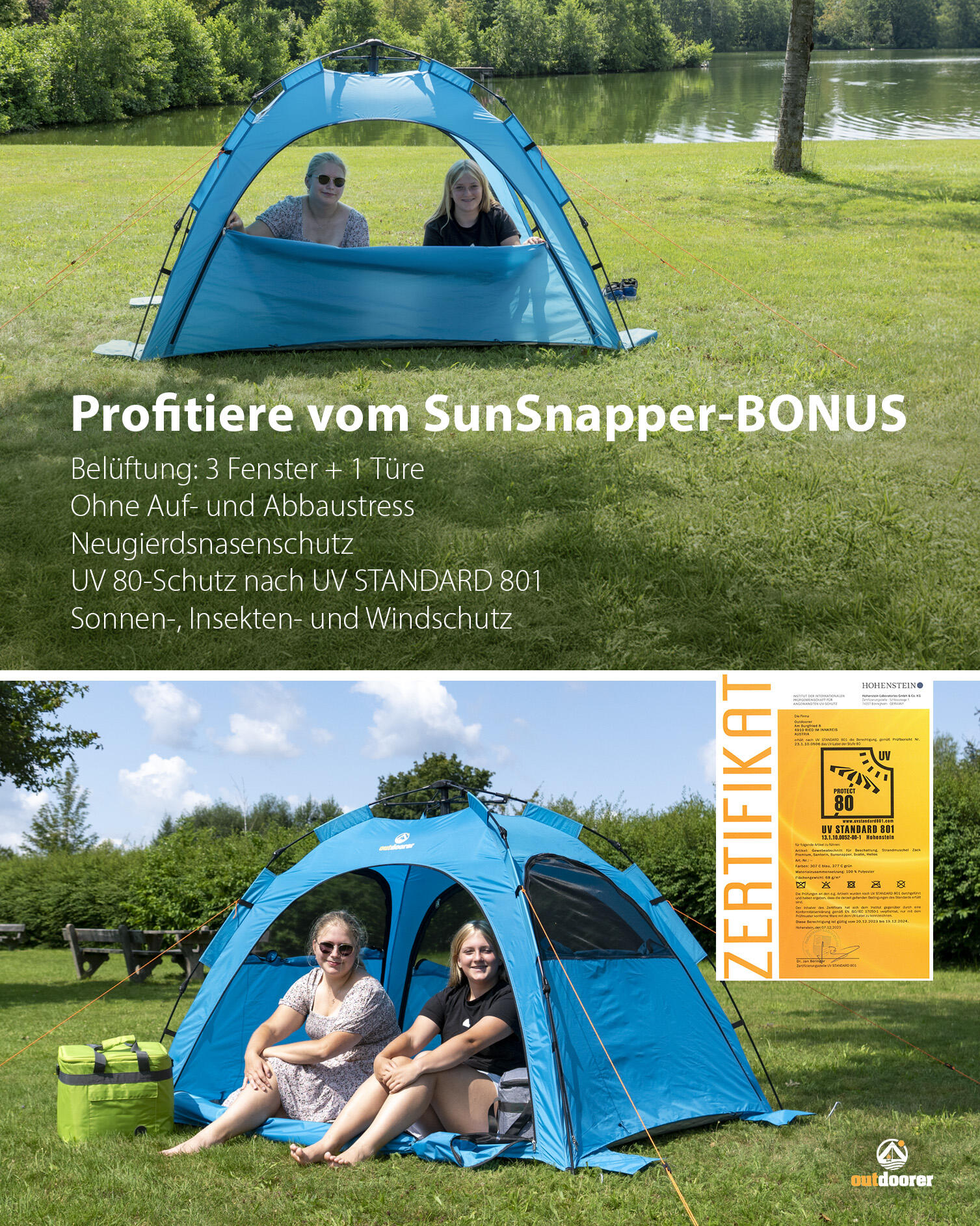 Automatik Strandmuschel SunSnapper Air - XXL Strandzelt mit UV 80 4/7