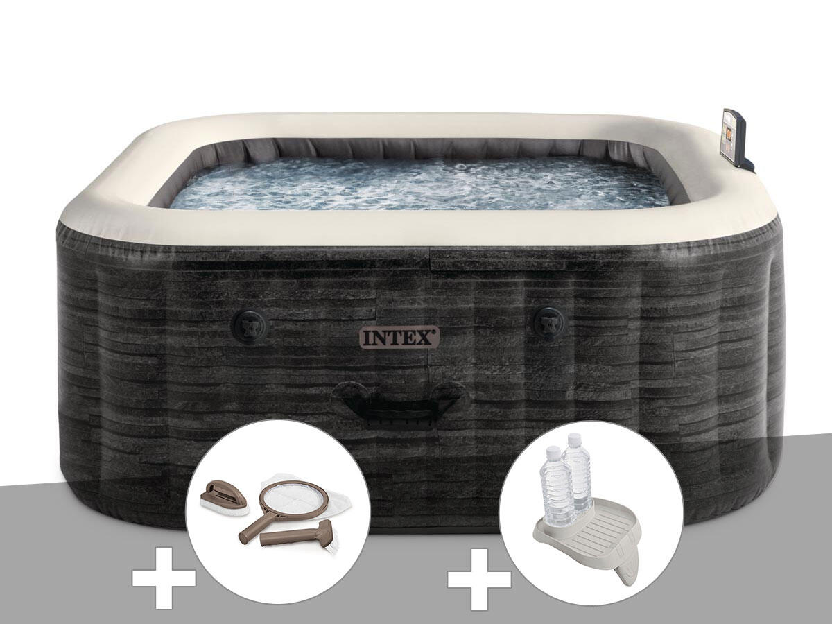 Kit spa gonflable  PureSpa Ardoise carré Bulles 4 places + Kit d'entretien + 1/1