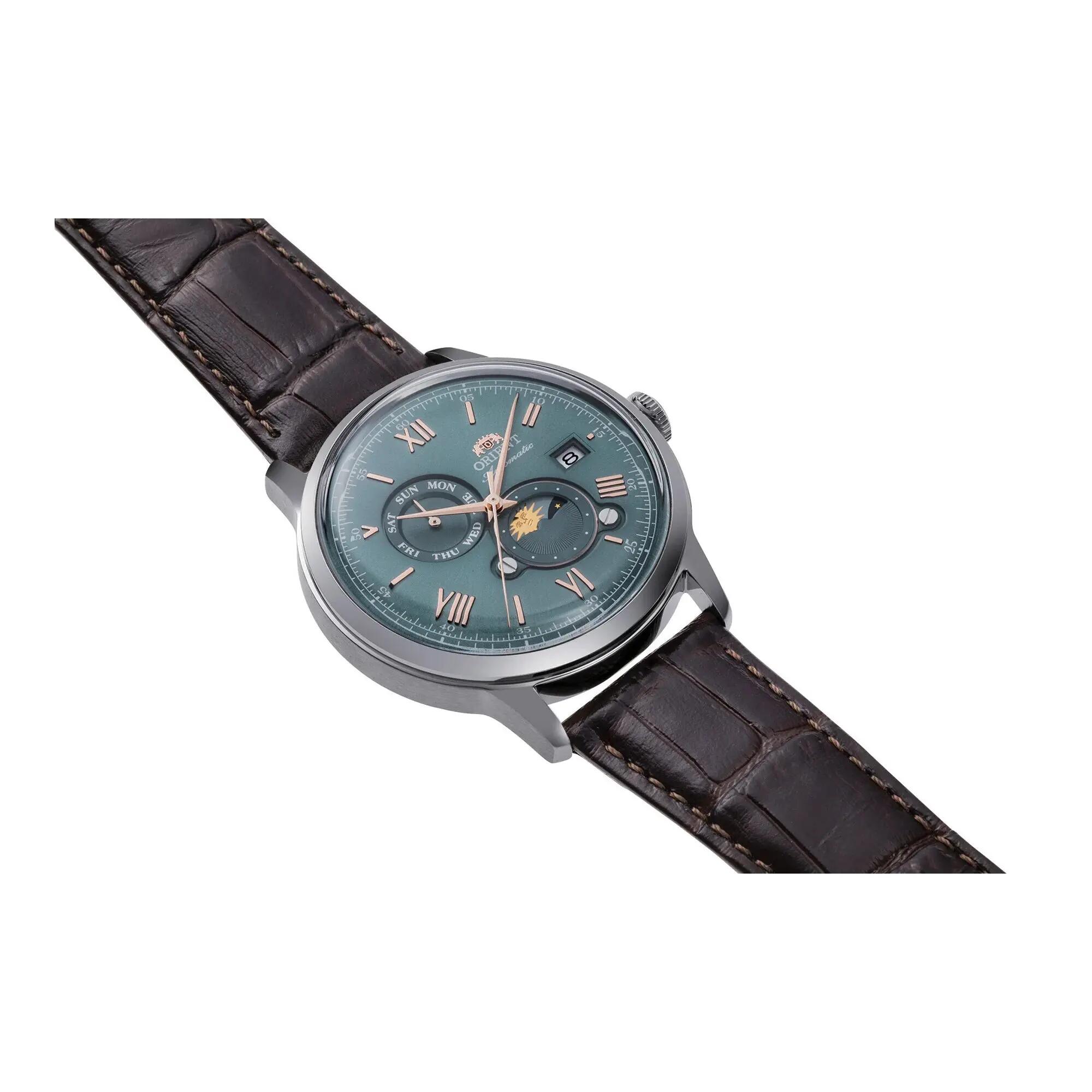 ORIENT Classic Bambino Sun & Moon RA-AK0805E montre mécanique cuir aquamarine 3/3