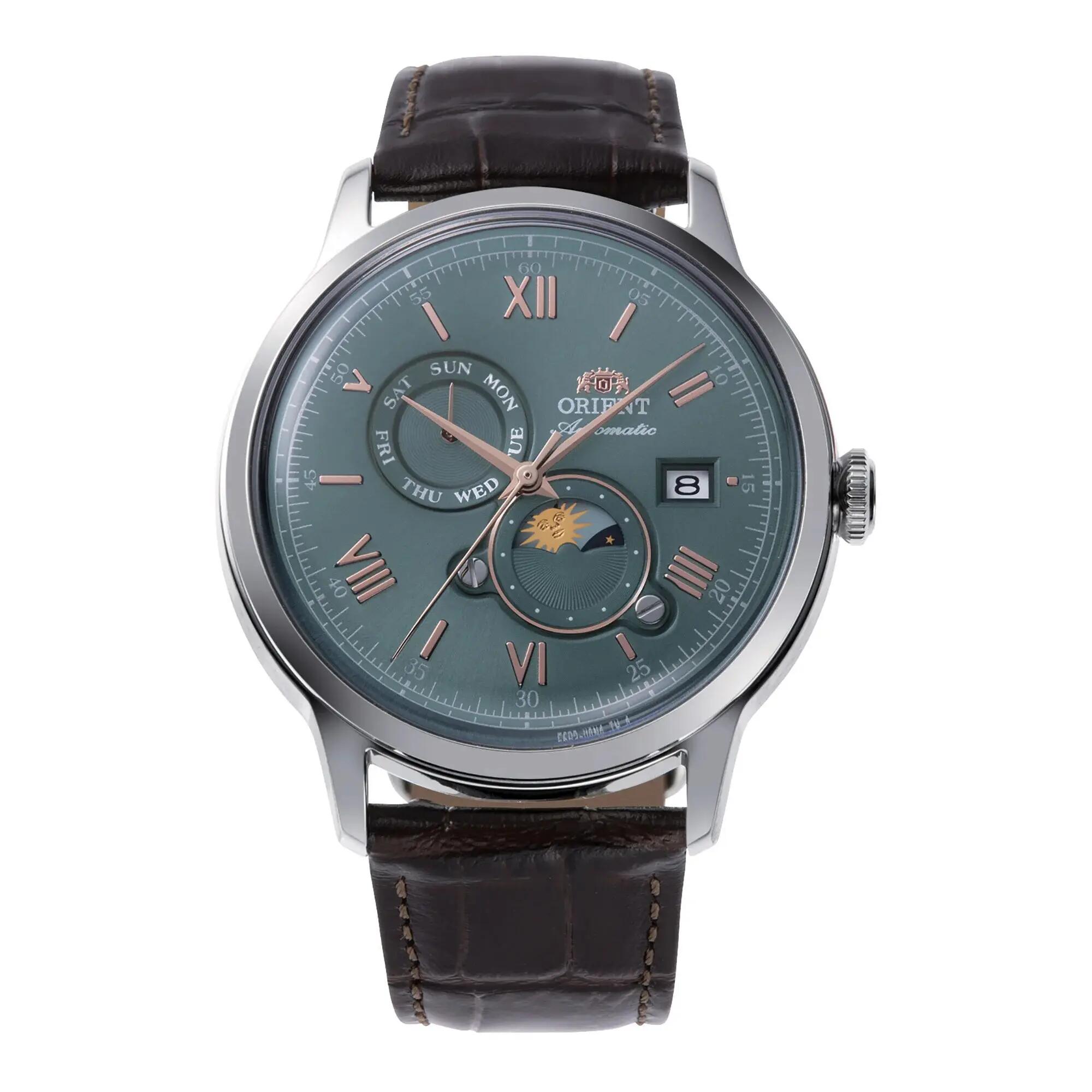ORIENT Classic Bambino Sun & Moon RA-AK0805E montre mécanique cuir aquamarine 1/3