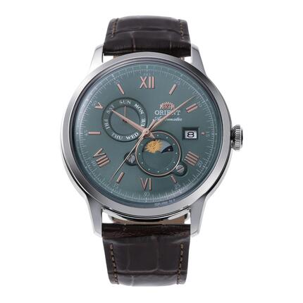 ORIENT Classic Bambino Sun & Moon RA-AK0805E montre mécanique cuir aquamarine
