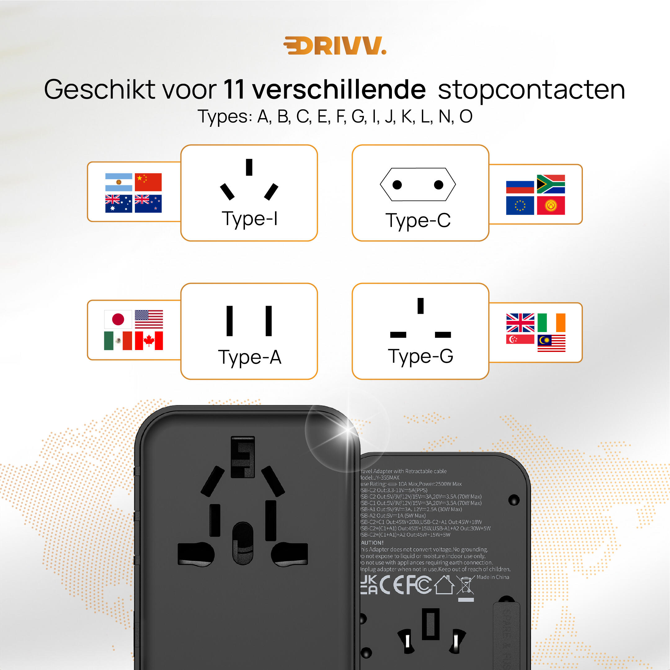 Wereldstekker - 70W USB-C kabel - Reisstekker - Snellader 5/7