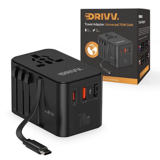 Adaptateur de voyage - 70W câble USB-C - Prise universelle - Chargeur