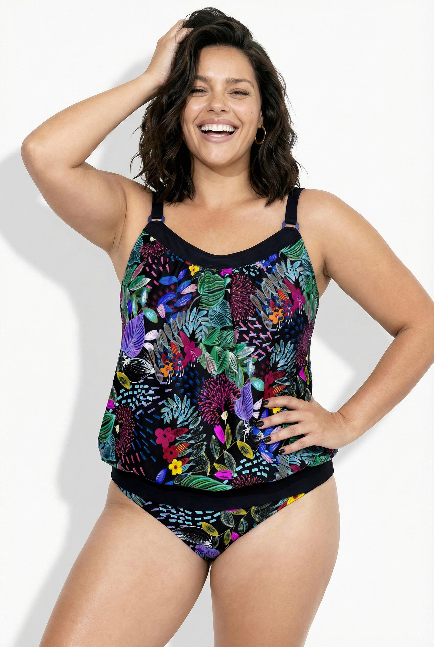 Femme Tankini motif à fleurs bonnets souples 6/7