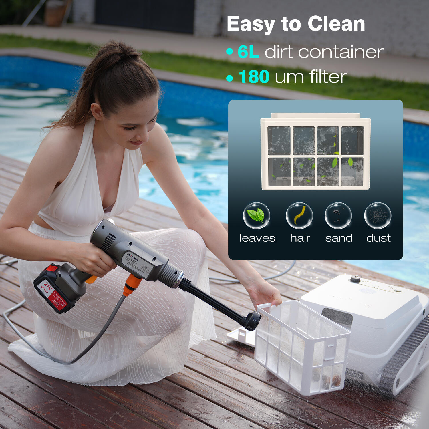 U8 Robô Piscina para fundo, paredes e linha d'água, Branco, com APP 7/7