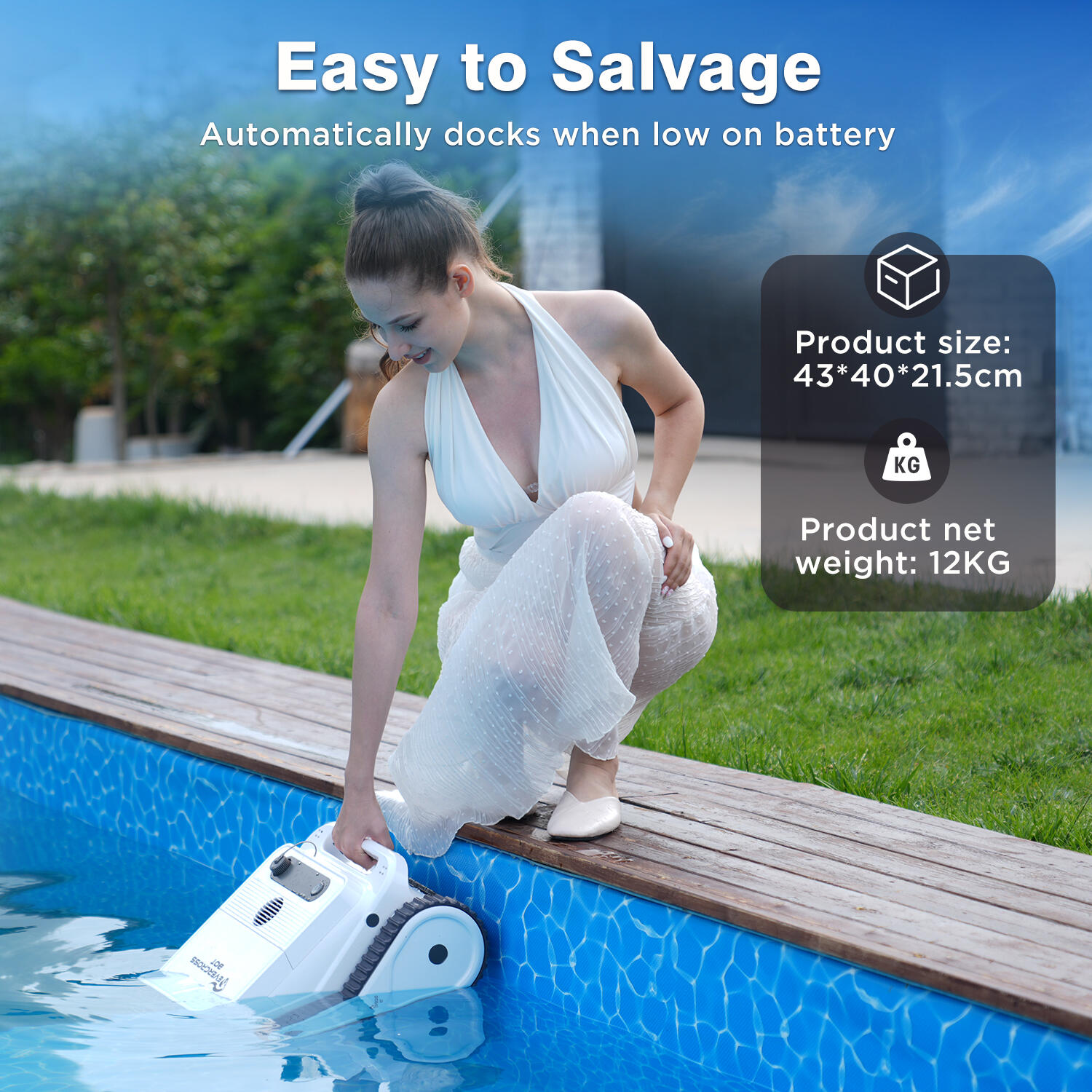 U8 Robô Piscina para fundo, paredes e linha d'água, Branco, com APP 6/7