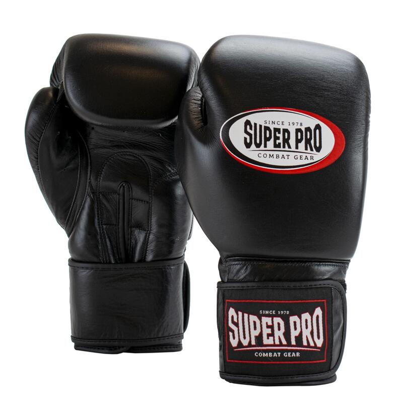 Super Pro Combat Gear Thai-Pro Lederen (Thai)bokshandschoenen Zwart