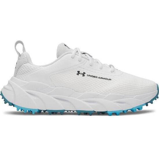 Chaussures de golf Under Armour Halo Hybrid SL pour femmes, blanches et bleues