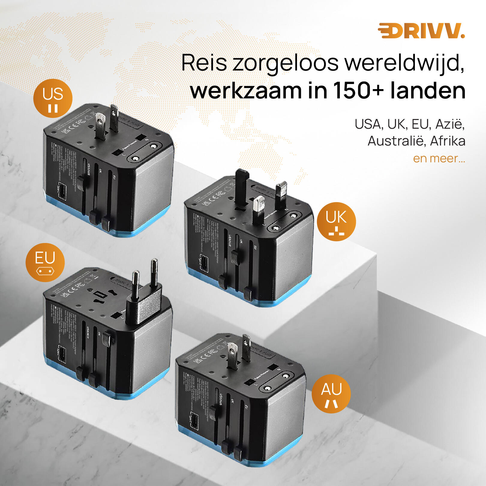 Wereldstekker - 5 USB-poorten - Reisstekker - Travel Adapter 3/7