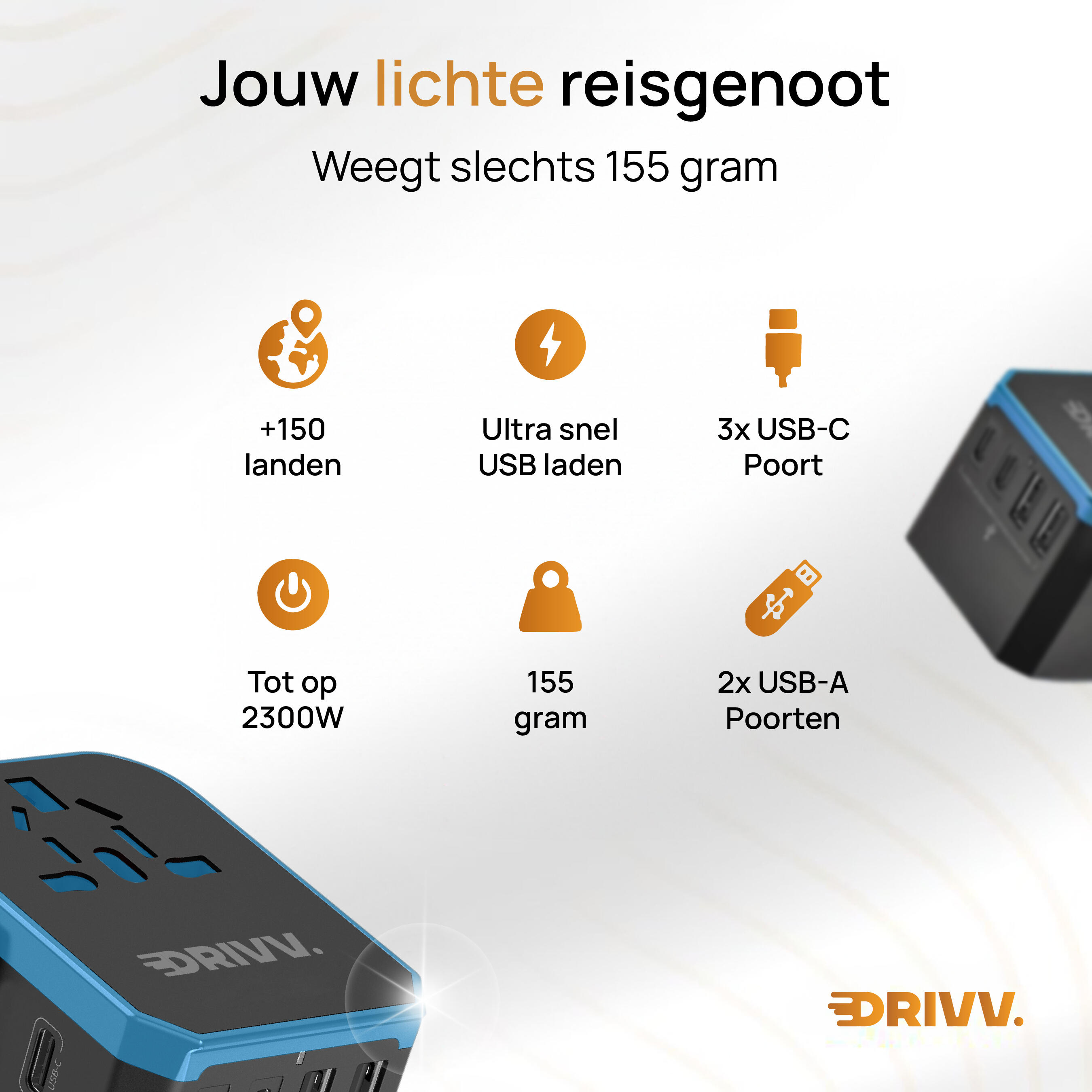 Wereldstekker - 5 USB-poorten - Reisstekker - Travel Adapter 2/7