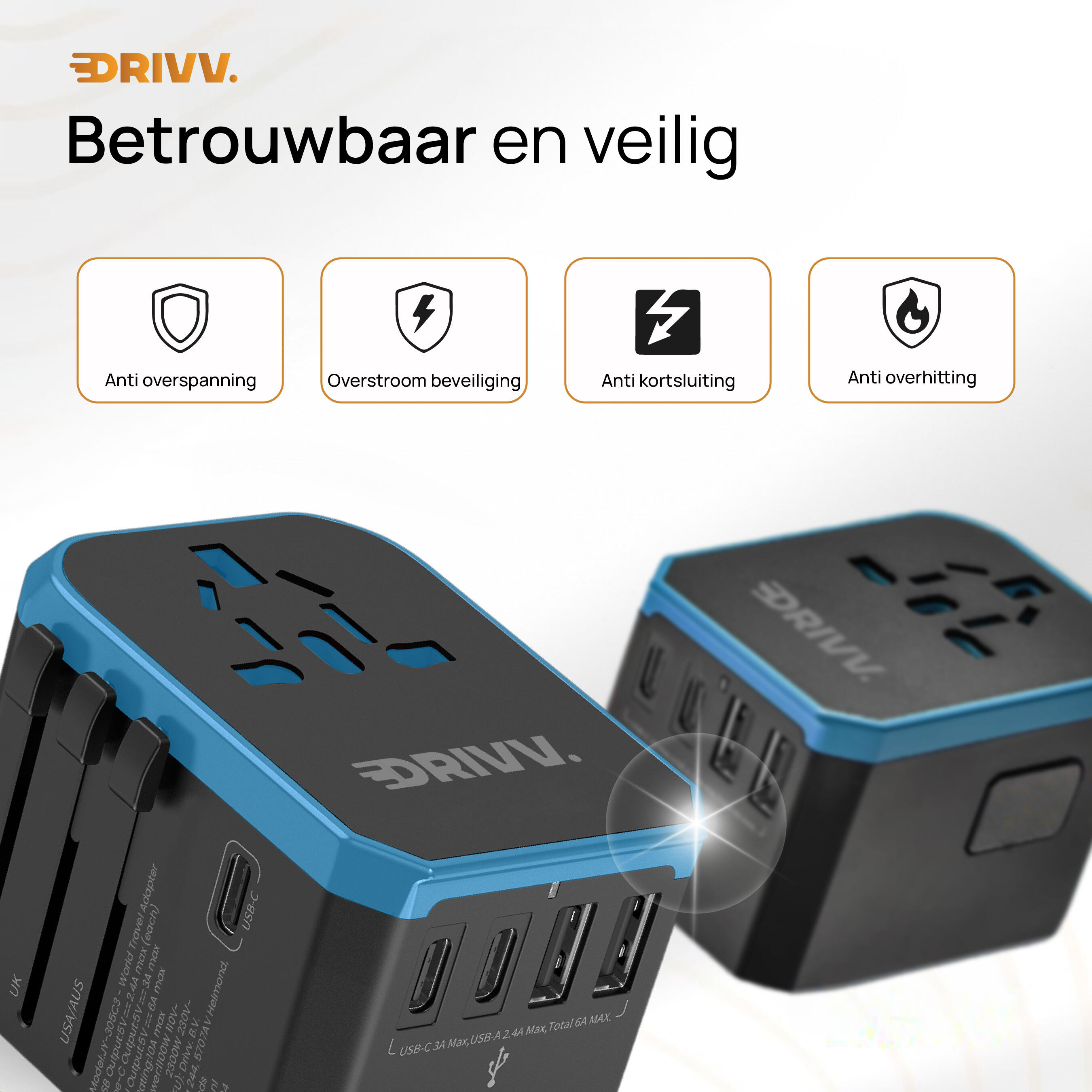 Wereldstekker - 5 USB-poorten - Reisstekker - Travel Adapter 7/7