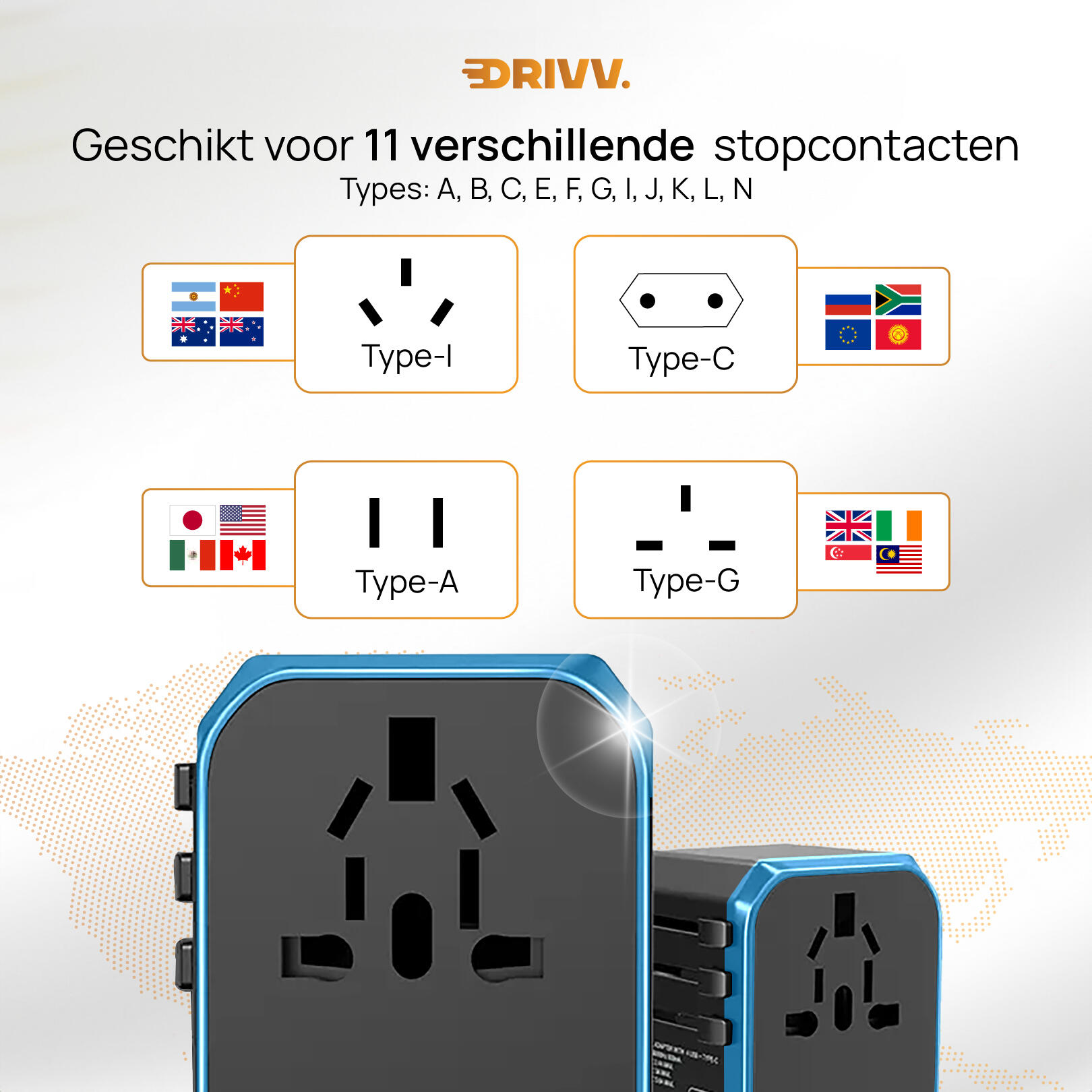Wereldstekker - 5 USB-poorten - Reisstekker - Travel Adapter 6/7