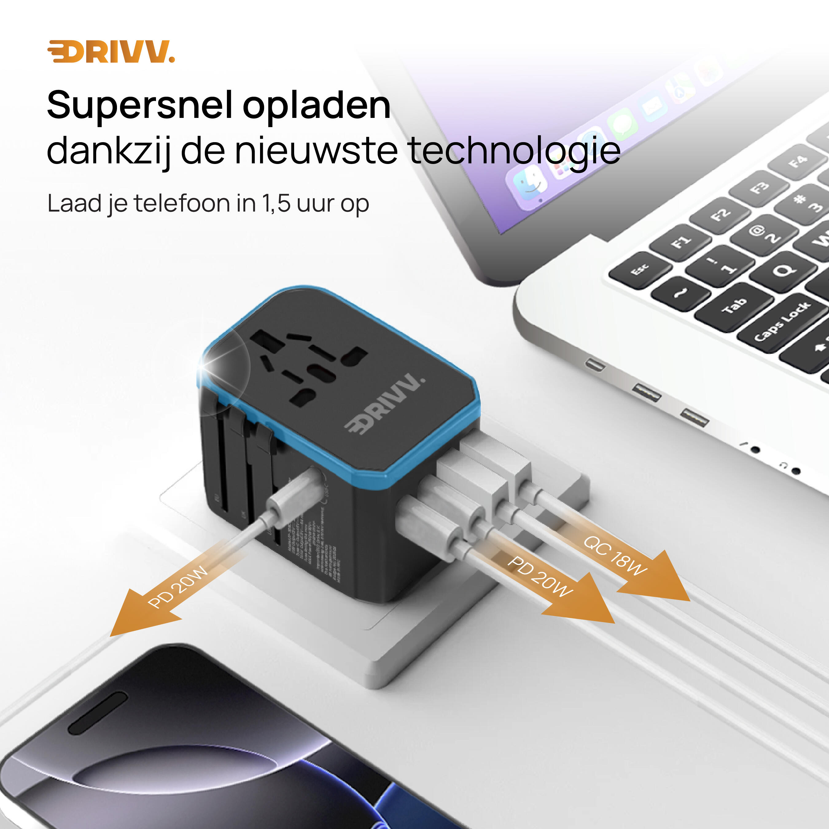 Wereldstekker - 5 USB-poorten - Reisstekker - Travel Adapter 5/7