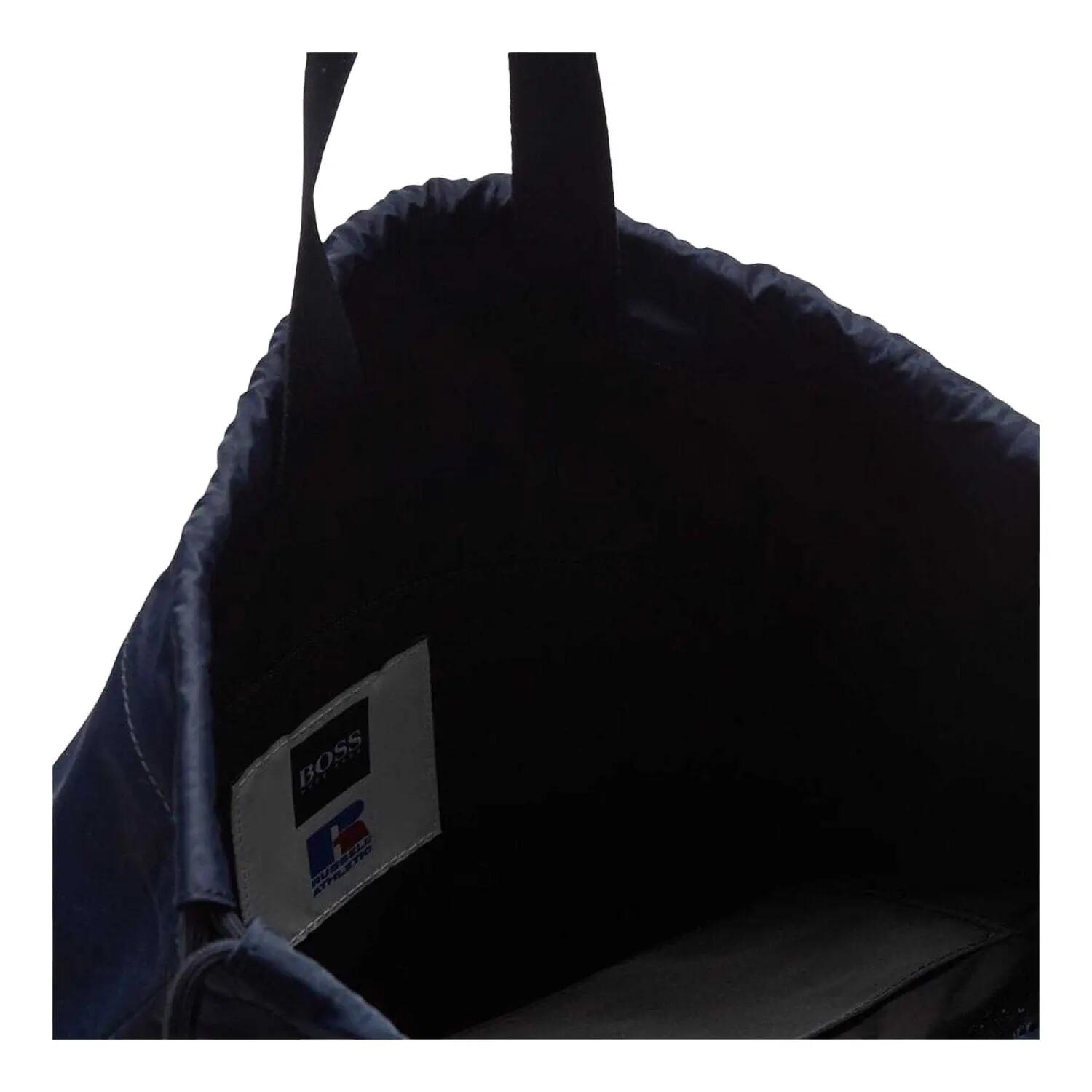 Leather Trim Athletic Drawstring Bag (Navy) 3/3