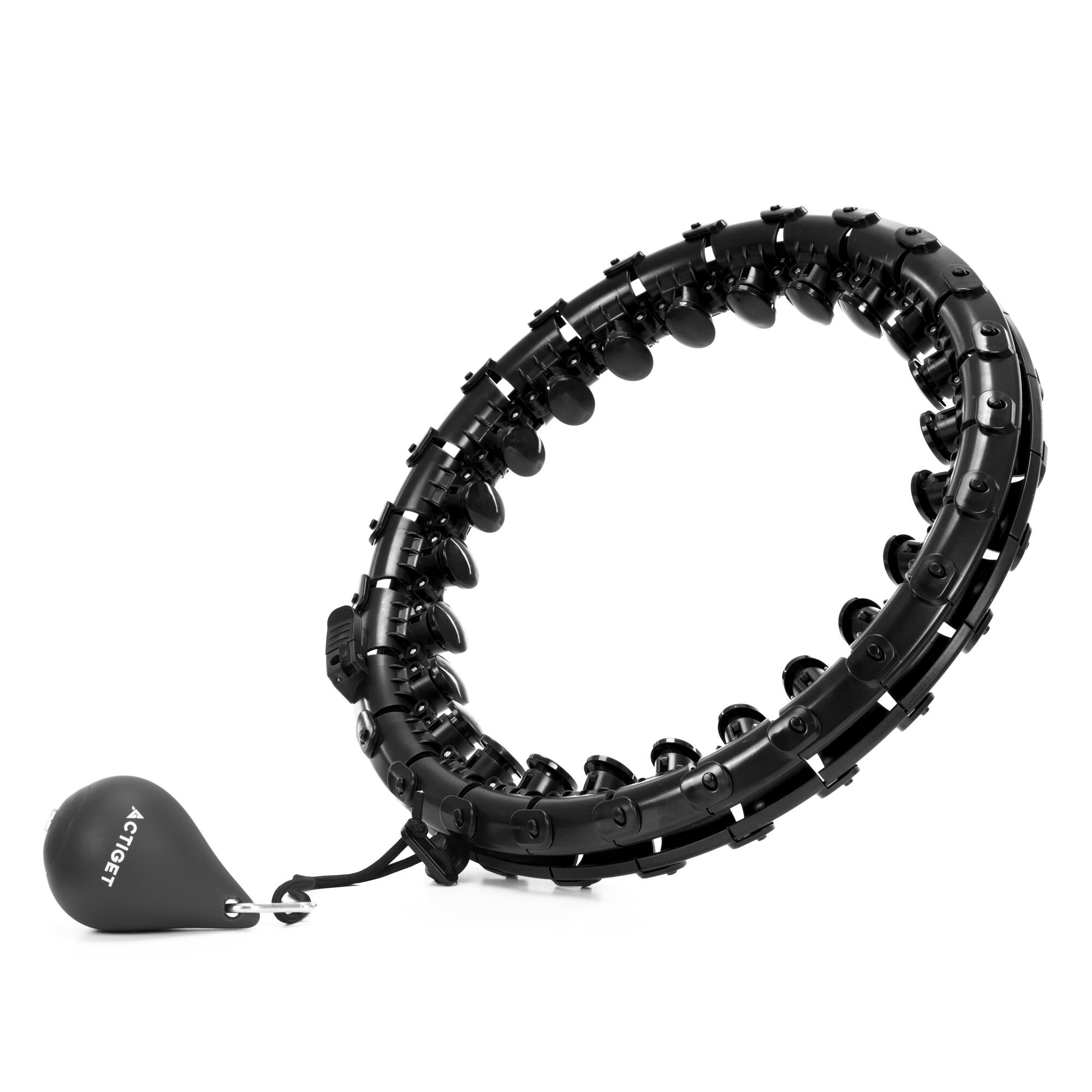 Hula hop cardio, fitness składane z obciążeniem i wypustkami masującymi, czarne 2/7