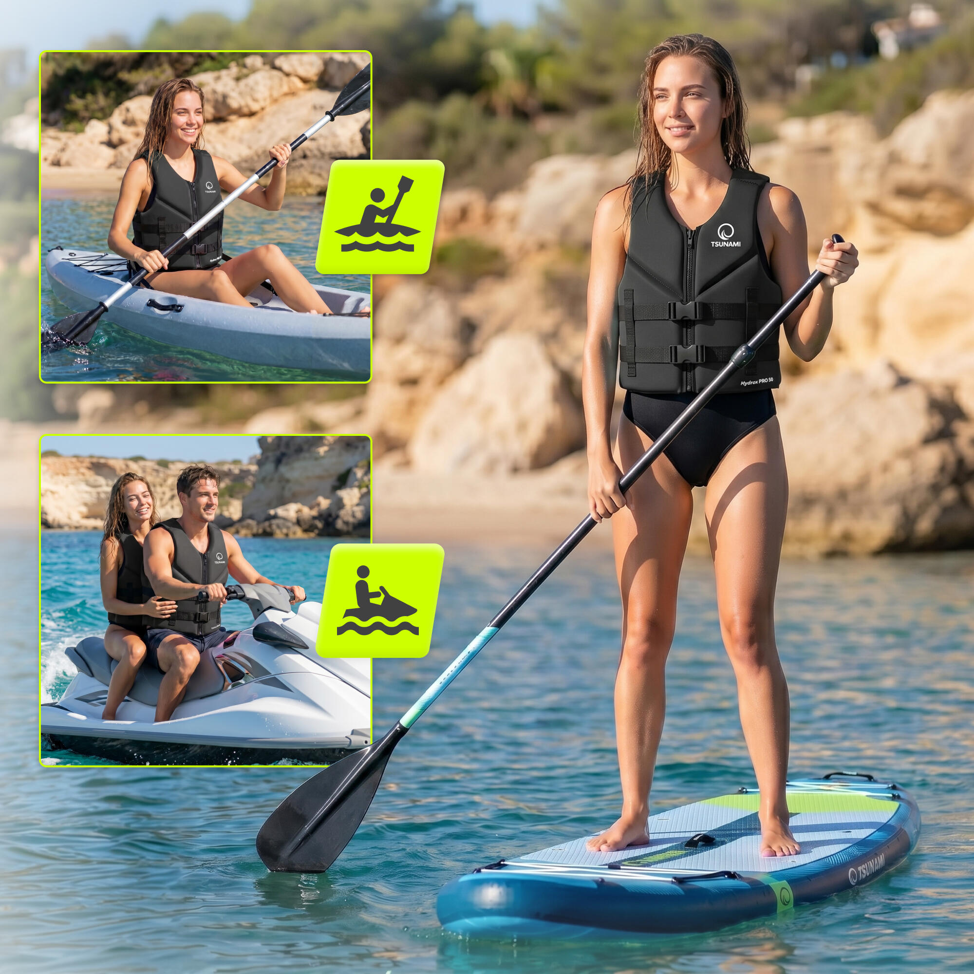 Giubbotto aiuto galleggiamento SUP ergonomico Hydrox Pro 50 TSUNAMI nero M 2/7