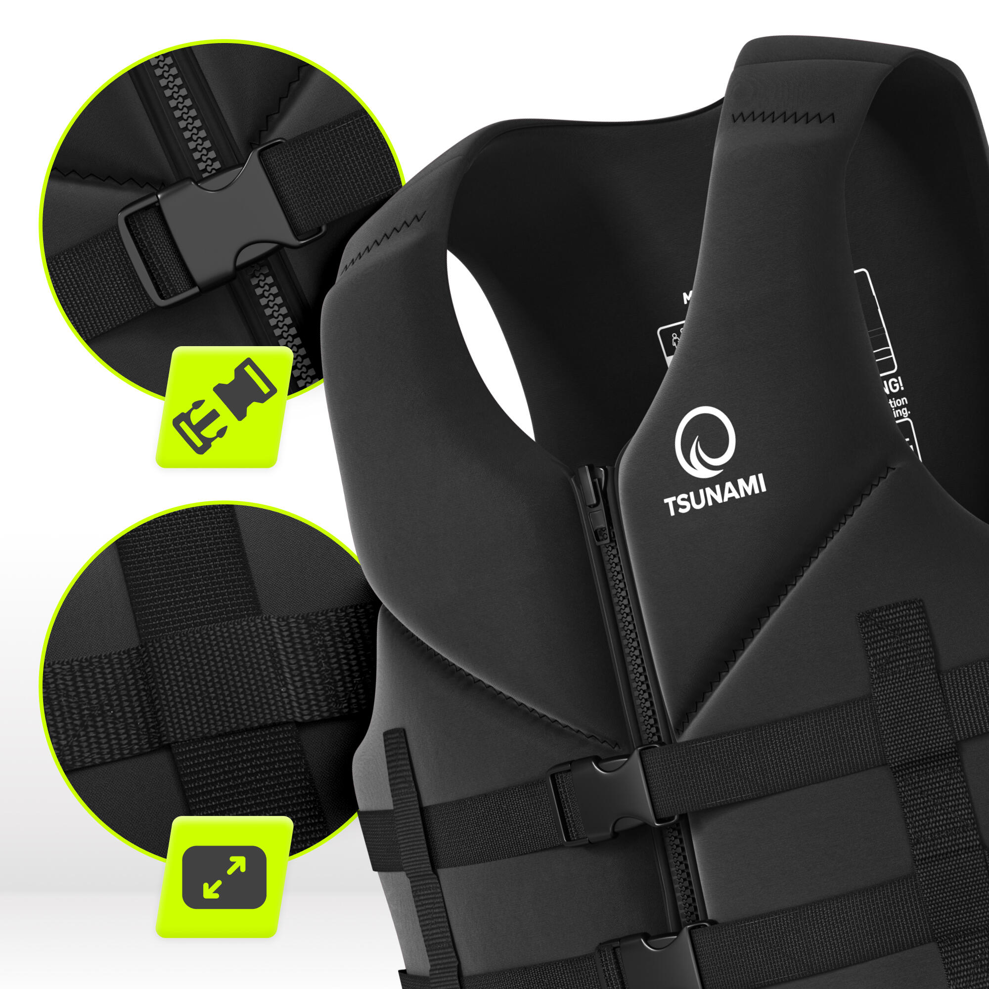 Giubbotto aiuto galleggiamento SUP ergonomico Hydrox Pro 50 TSUNAMI nero M 7/7