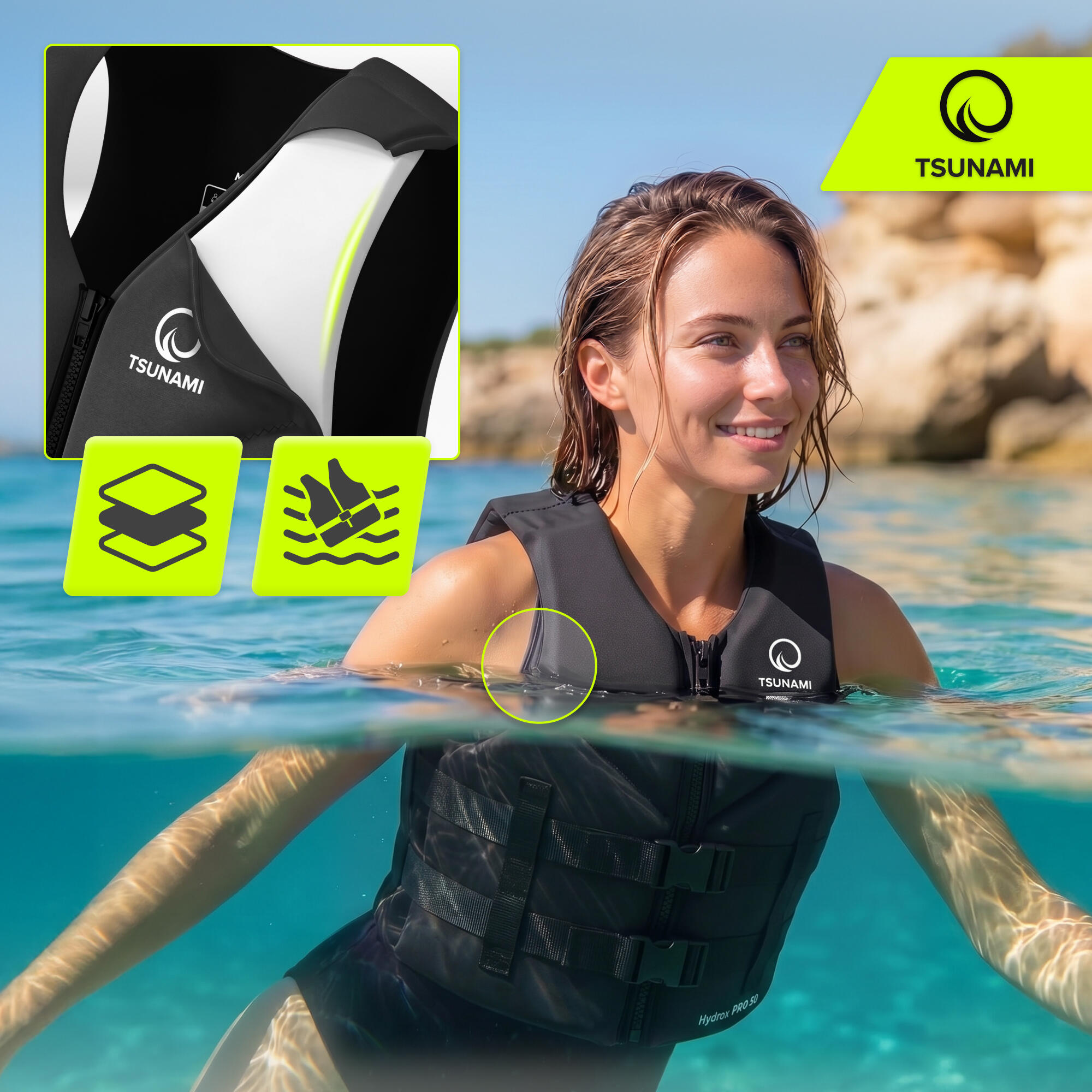 Giubbotto aiuto galleggiamento SUP ergonomico Hydrox Pro 50 TSUNAMI nero M 4/7