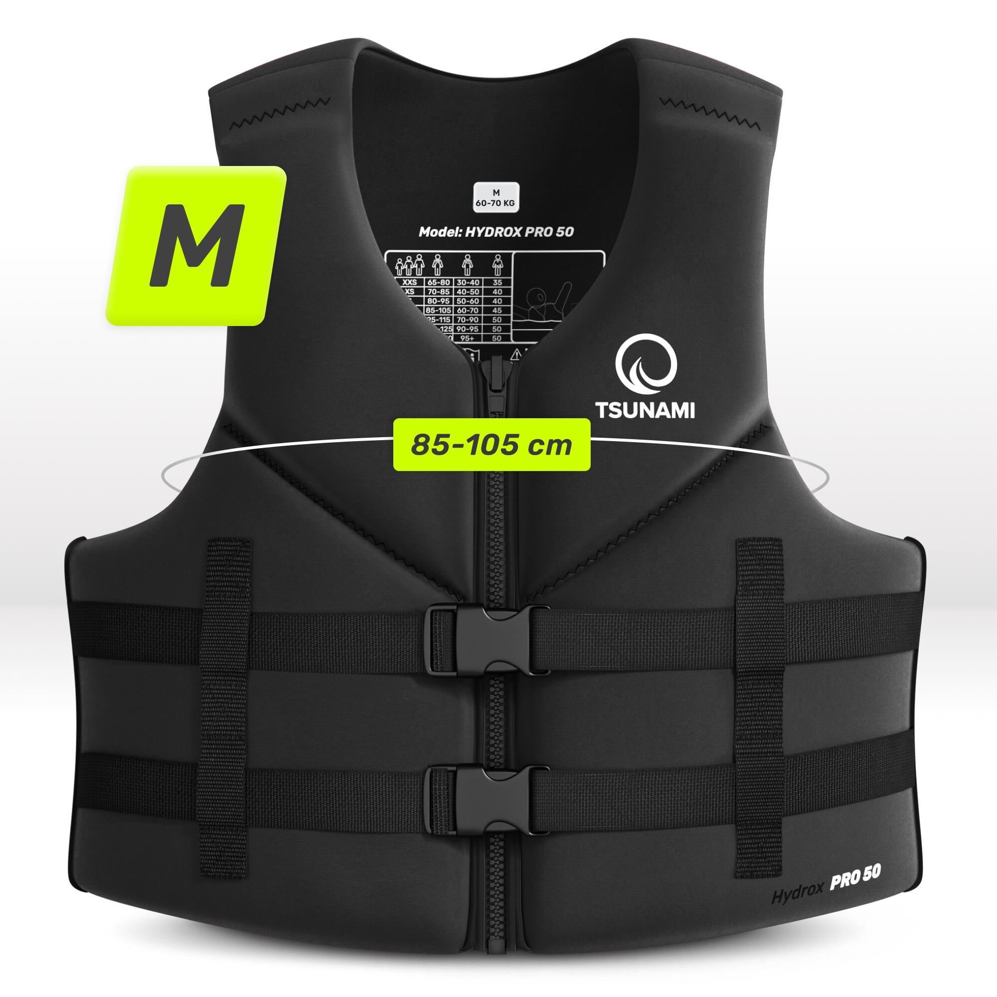 Giubbotto aiuto galleggiamento SUP ergonomico Hydrox Pro 50 TSUNAMI nero M 6/7