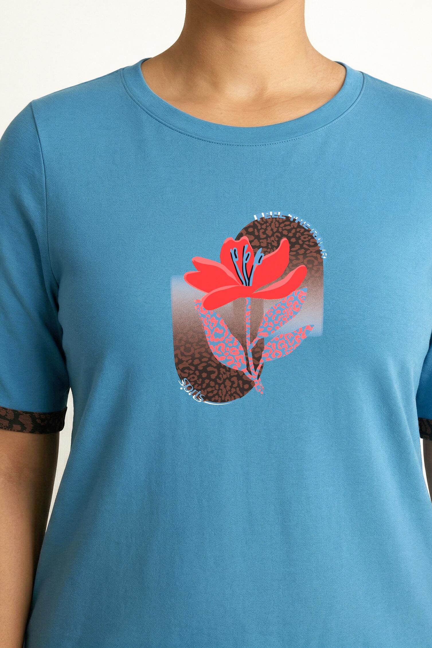 Dames Functioneel shirt motiefprint klassiek model ronde hals korte mouw 3/7