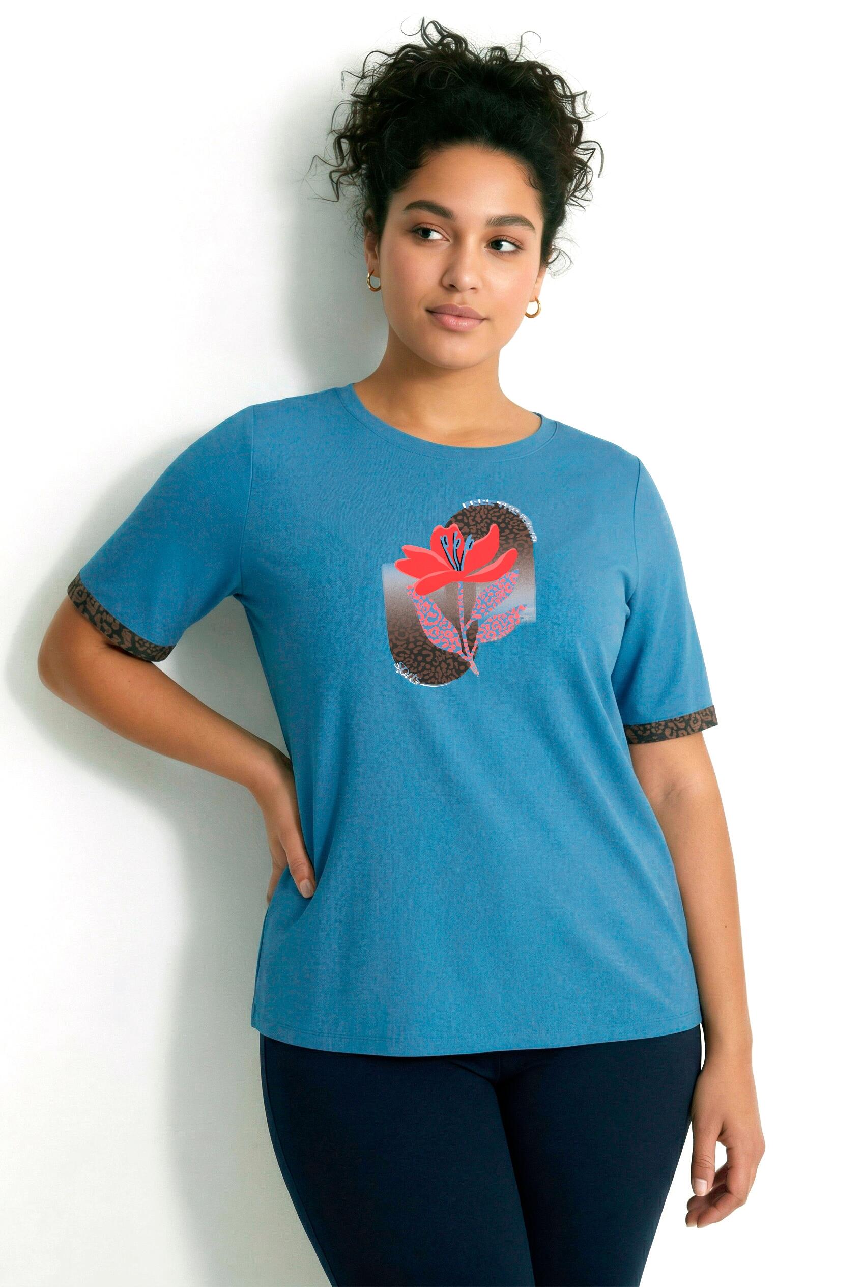Dames Functioneel shirt motiefprint klassiek model ronde hals korte mouw 6/7