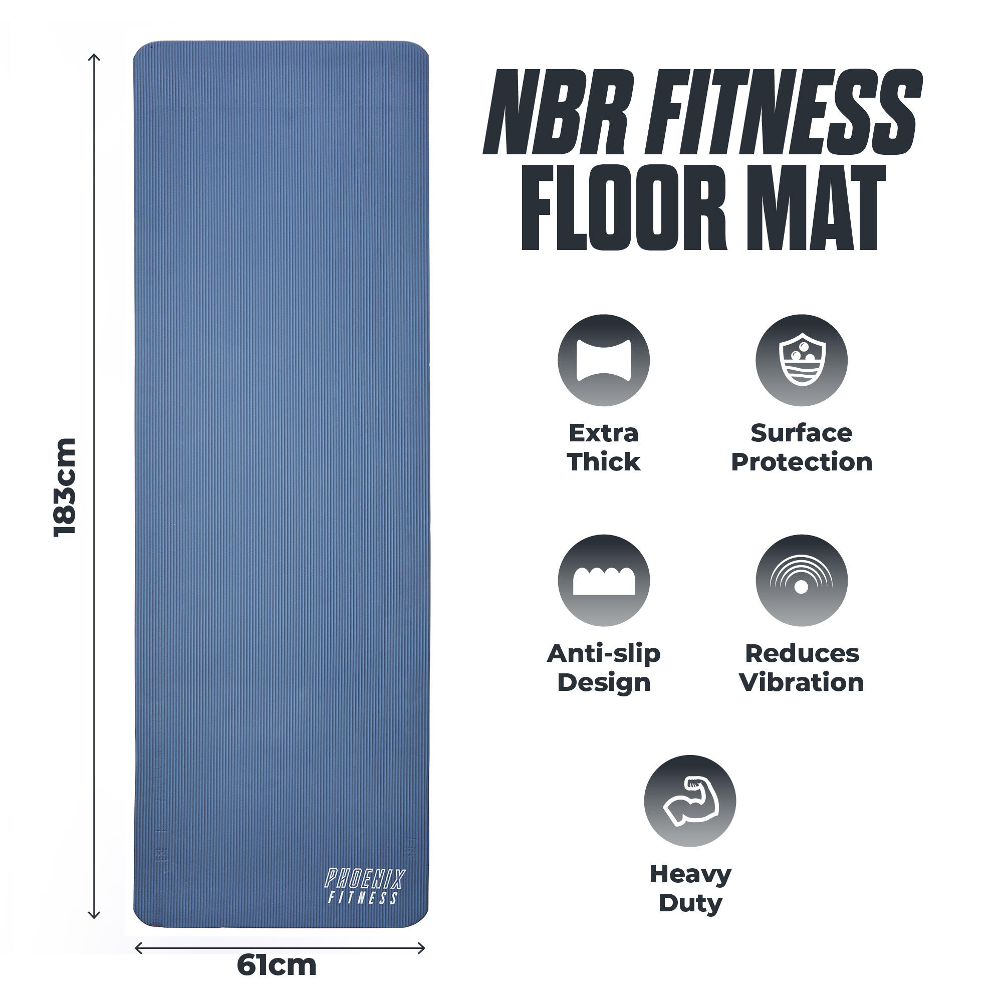 Phoenix Fitness NBR Exercise Mat Navy Peony 5/9