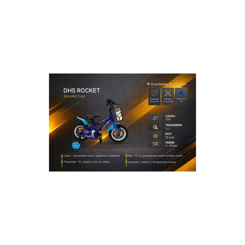 Bicicleta Copii DHS Rocket, Albastru inchis, Reambalat