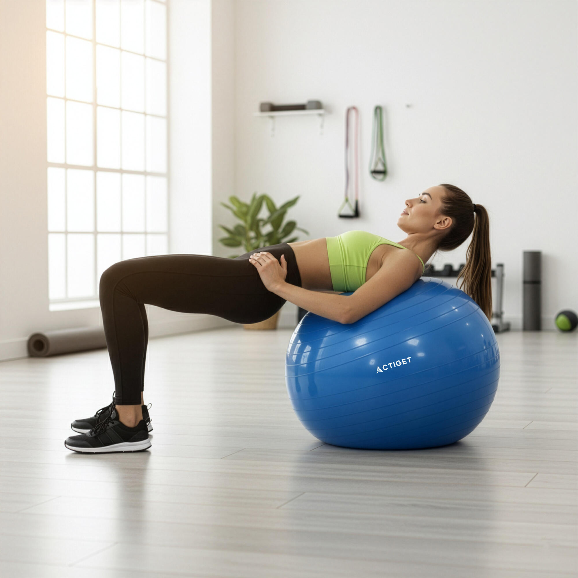 Piłka fitness 75 cm do ćwiczeń pilates i jogi z pompką, gimnastyczna, niebieska 6/6
