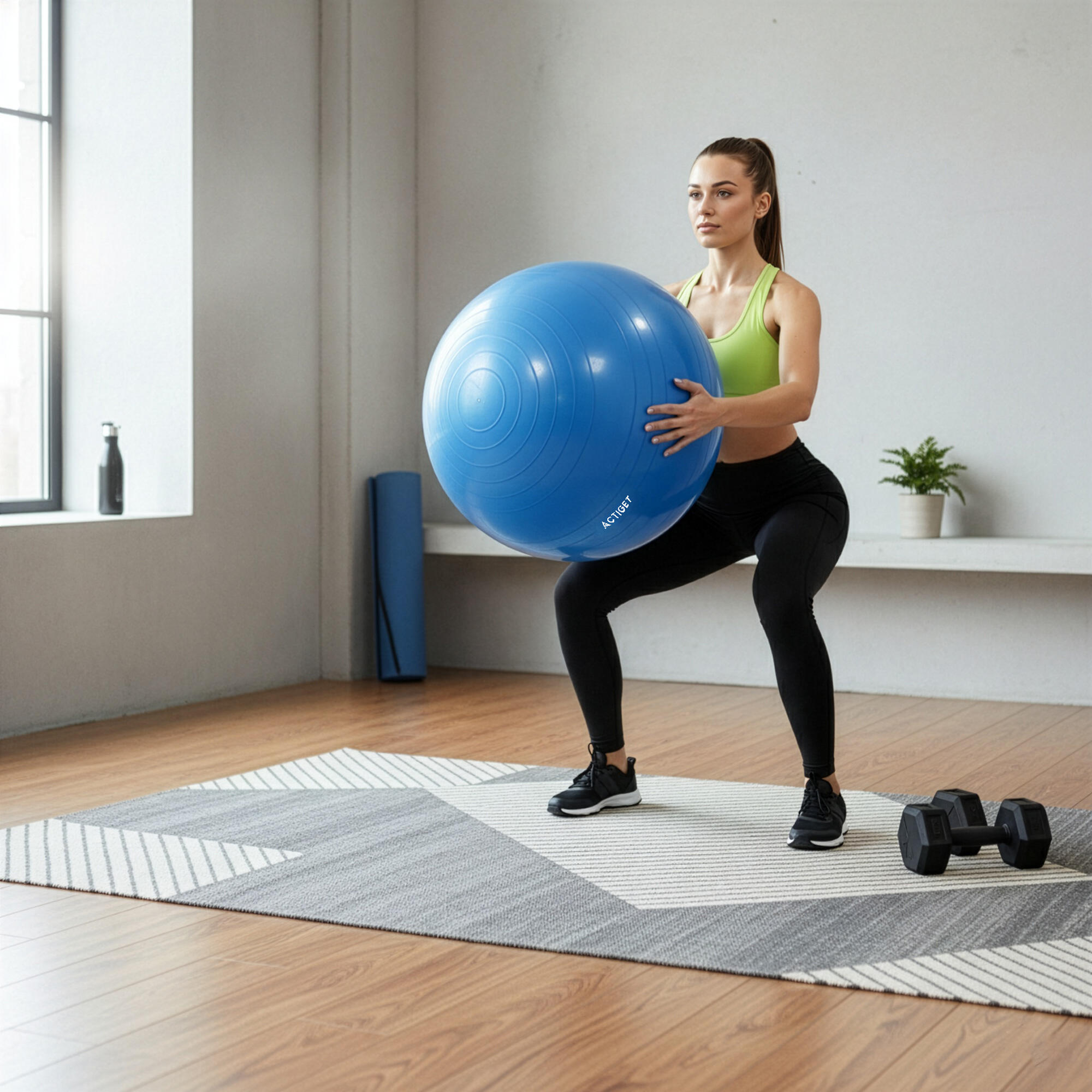 Piłka fitness 75 cm do ćwiczeń pilates i jogi z pompką, gimnastyczna, niebieska 5/6