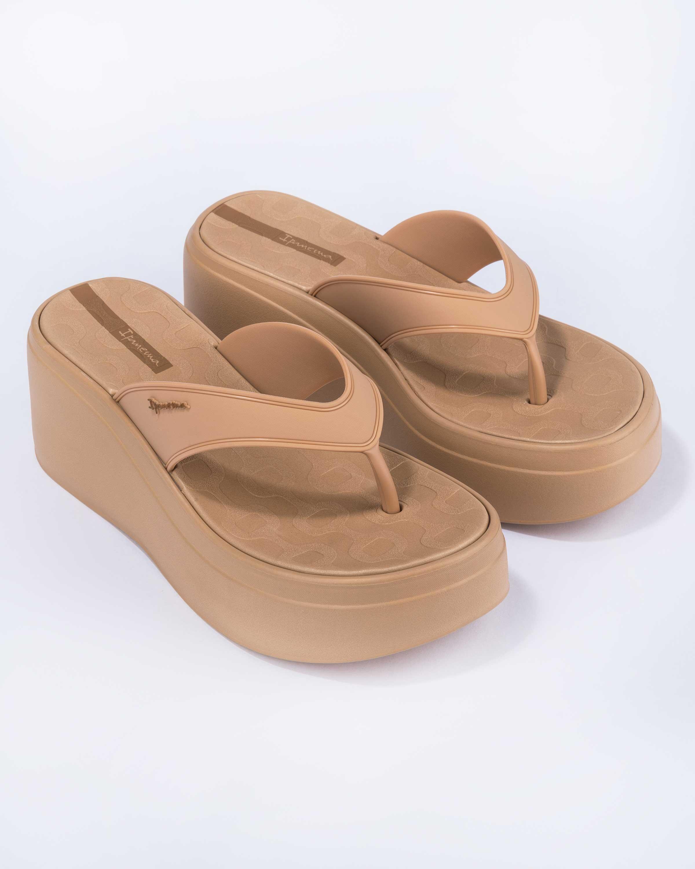 Buty klapki damskie japonki Ipanema Solaris platforma beżowe 3/5