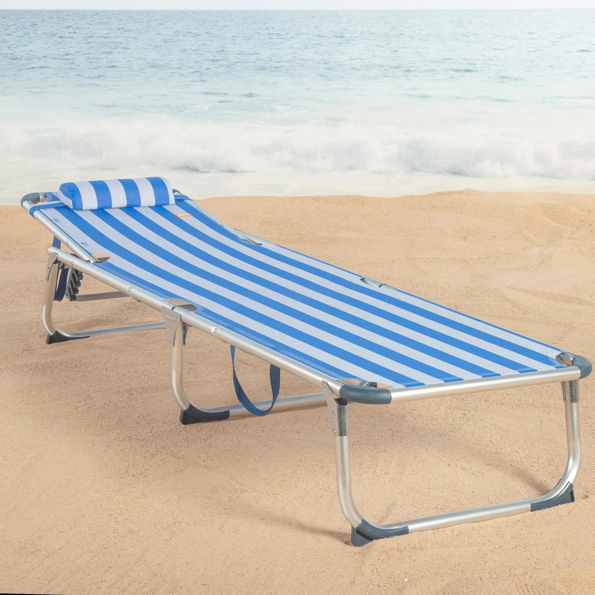 Lot de 2 chaises longues de plage multipositions 186x49x30 cm, style marin 3/7