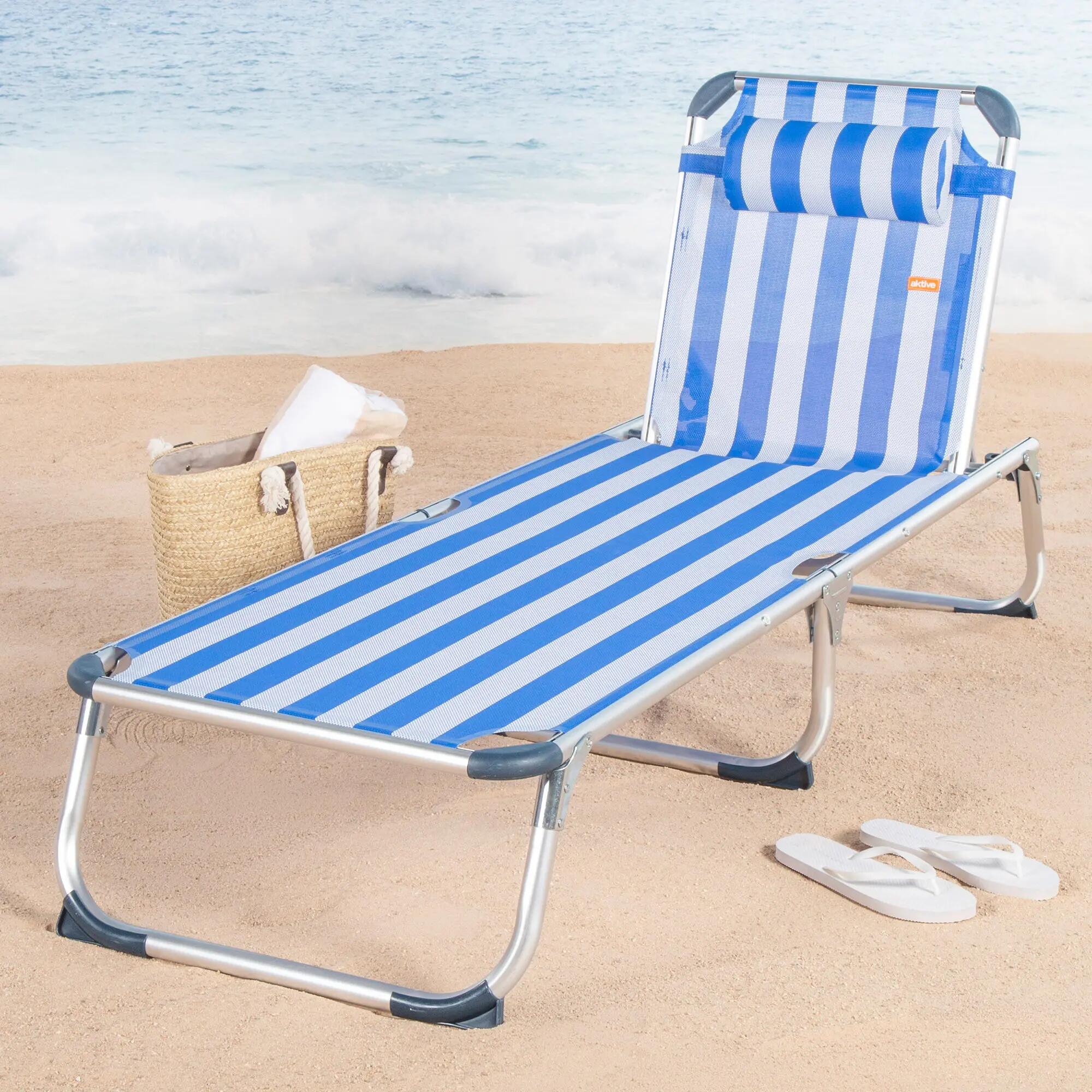 Lot de 2 chaises longues de plage multipositions 186x49x30 cm, style marin 2/7