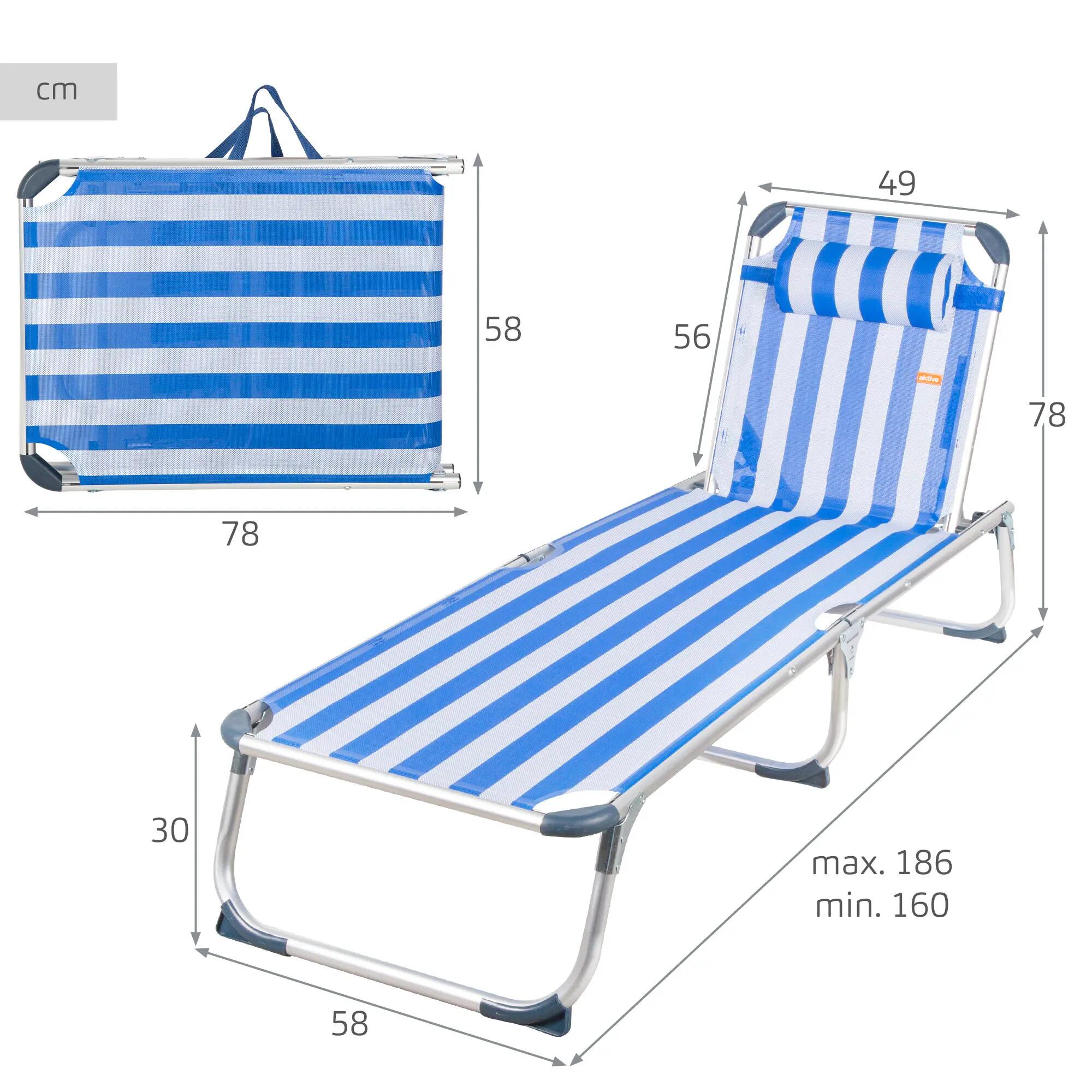 Lot de 2 chaises longues de plage multipositions 186x49x30 cm, style marin 4/7